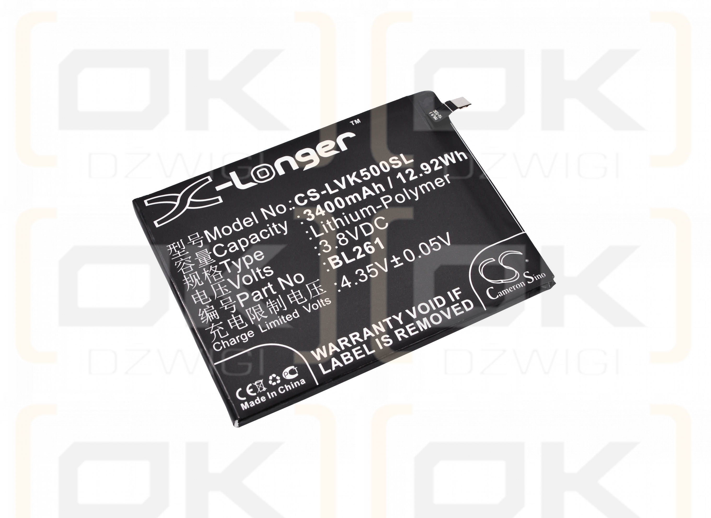 Lenovo A7020a48 / BL261 3400mAh Li-polímero 3.8V (Cameron Sino)