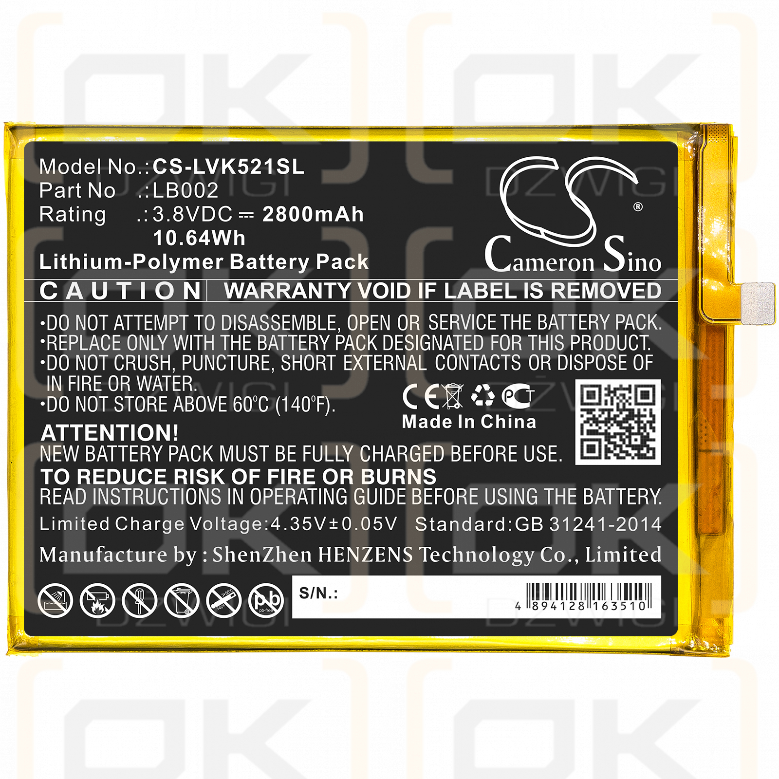 Lenovo PABX0003CN / LB002 2800 mAh Li-Polymer 3,8 V (Cameron Sino)