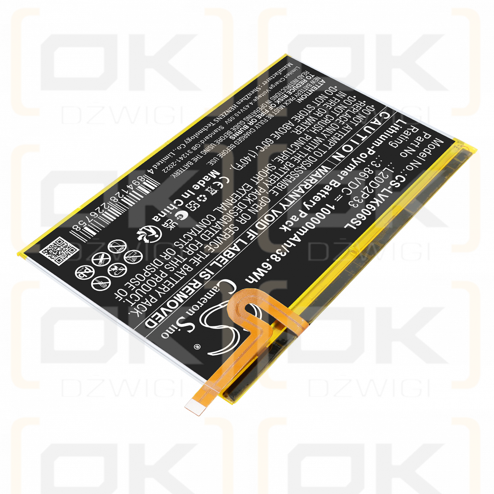 Replacement Battery for Lenovo YT-K606FW / L20C2P33 10000mAh Li-Polymer 3.86V (Cameron Sino)