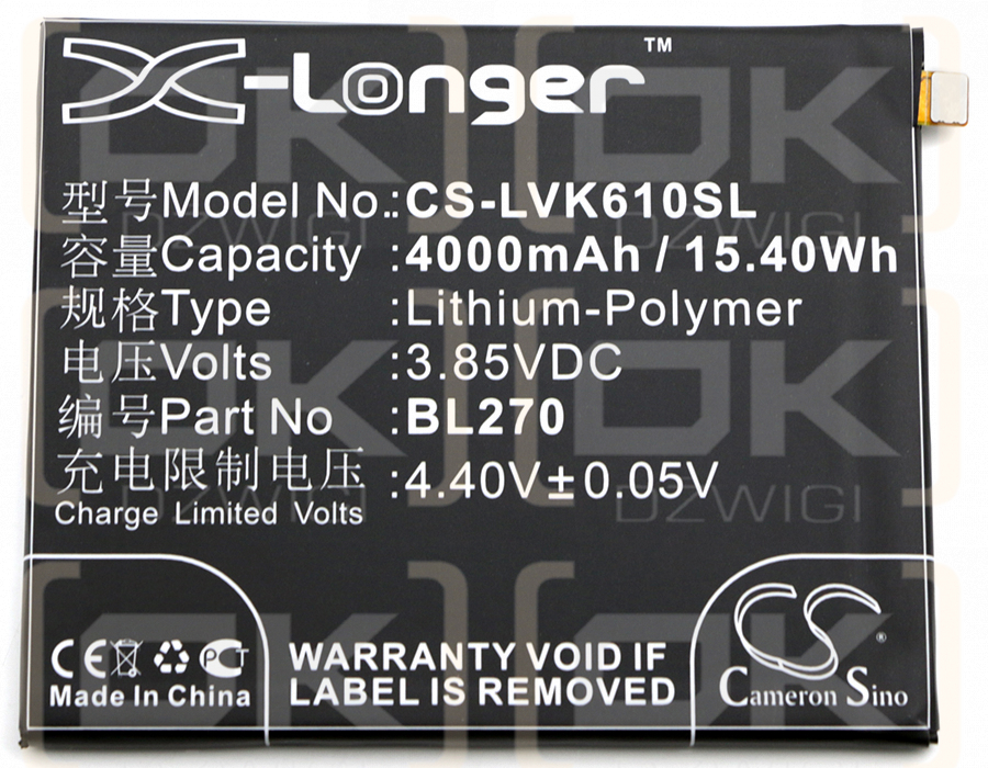 Lenovo K6 NOTE (2016) / BL270 4000mAh Li-Polymer 3.85V (Cameron Sino)