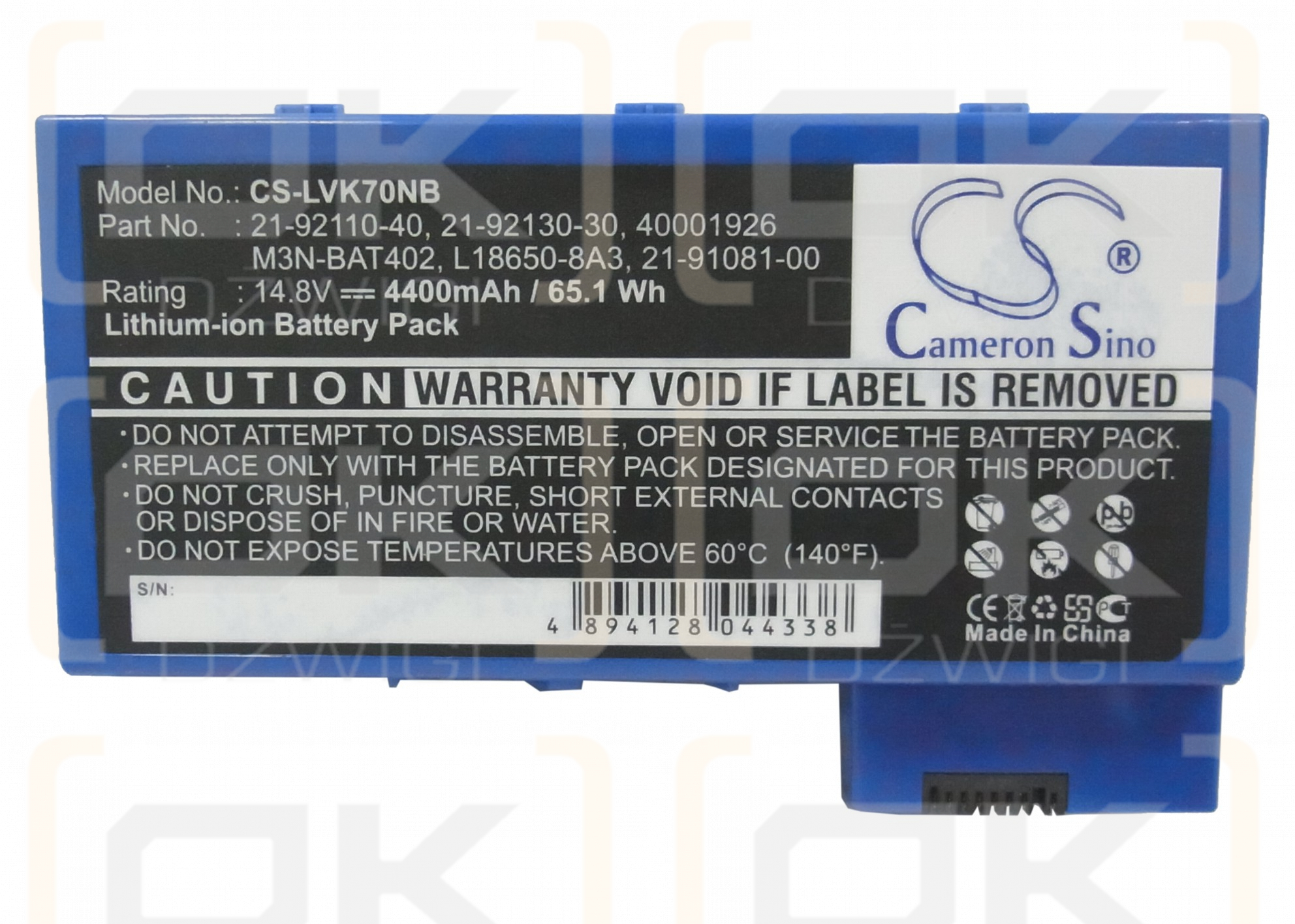 Replacement Battery for Lenovo A3 1500 / 21-91081-00 4400 mAh Li-ion 14.8 V (Cameron Sino)