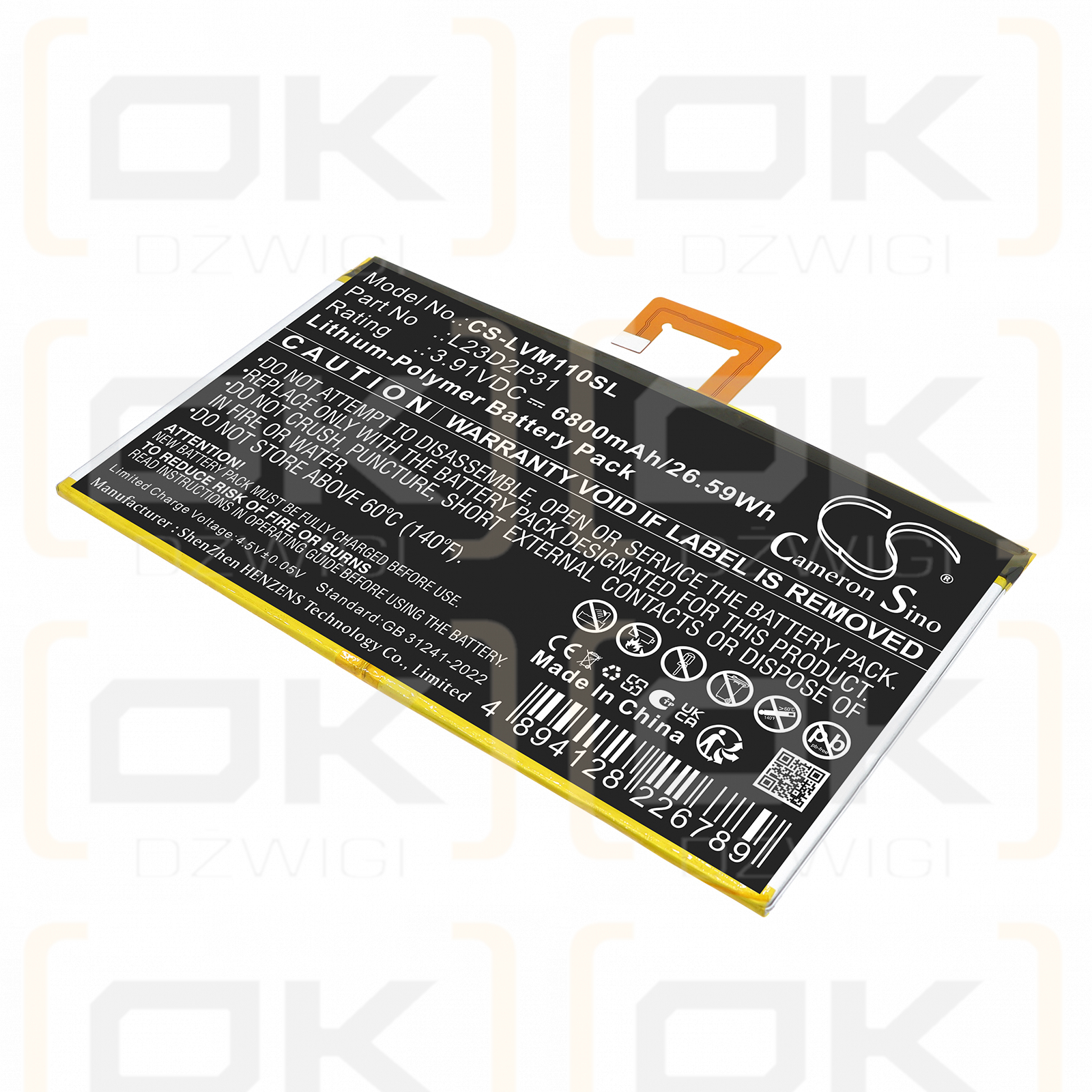 Replacement Battery for Lenovo Tab M11 / L23B2P31 6800mAh Li-Polymer 3.91V (Cameron Sino)
