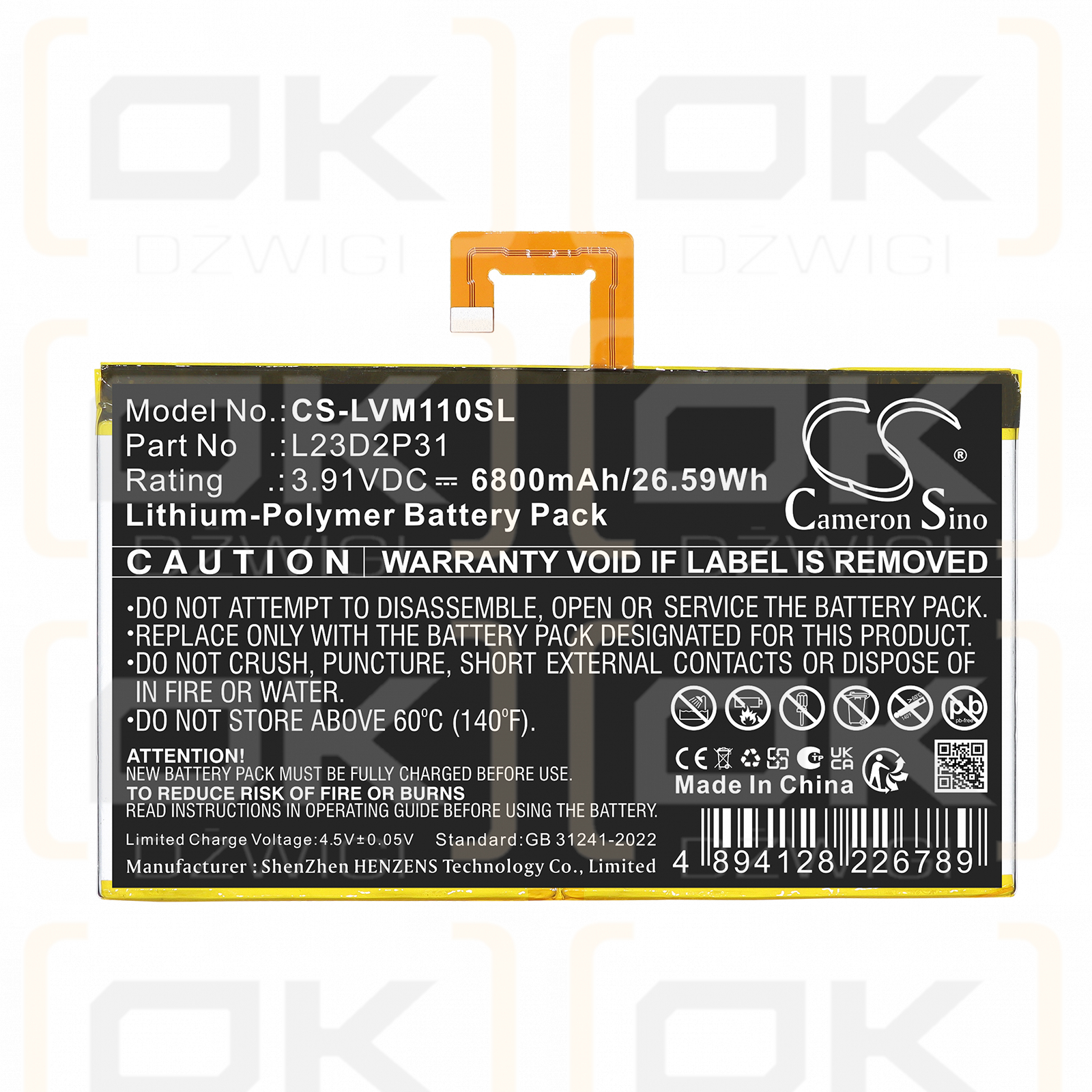 Replacement Battery for Lenovo Tab M11 / L23B2P31 6800mAh Li-Polymer 3.91V (Cameron Sino)