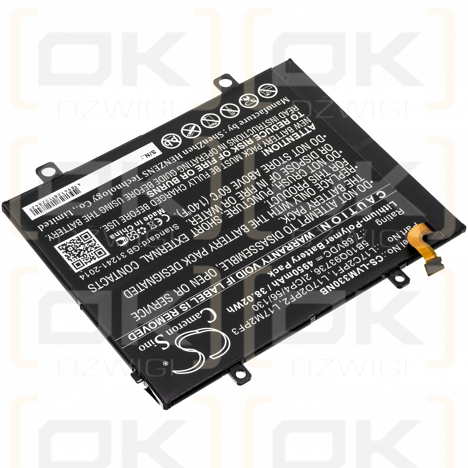 Lenovo 80XF00DFIN / 5B10Q93736 4950 mAh Li-Polymer 7.68 V (Cameron Sino)