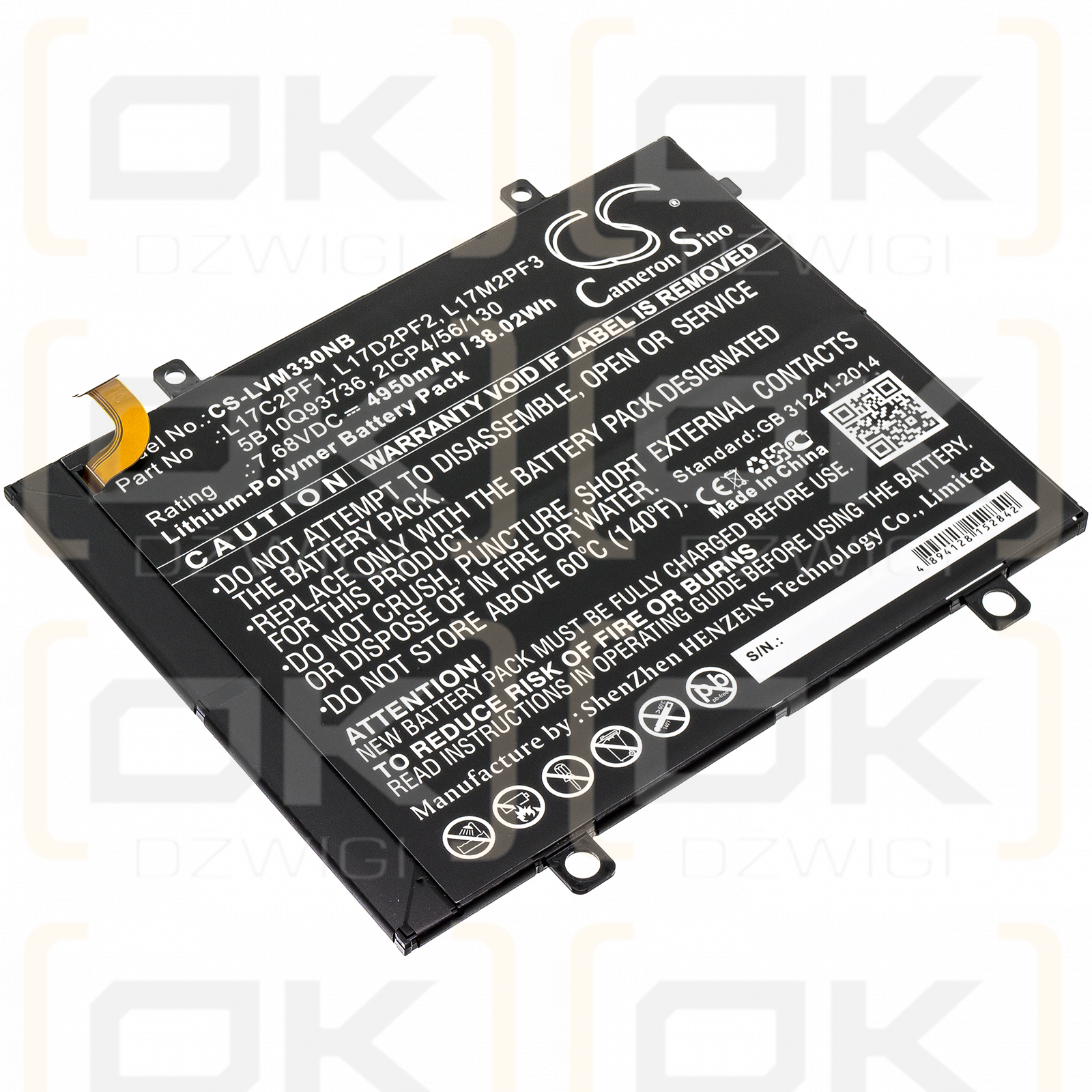 Lenovo 80XF00DFIN / 5B10Q93736 4950 mAh Li-Polymer 7.68 V (Cameron Sino)