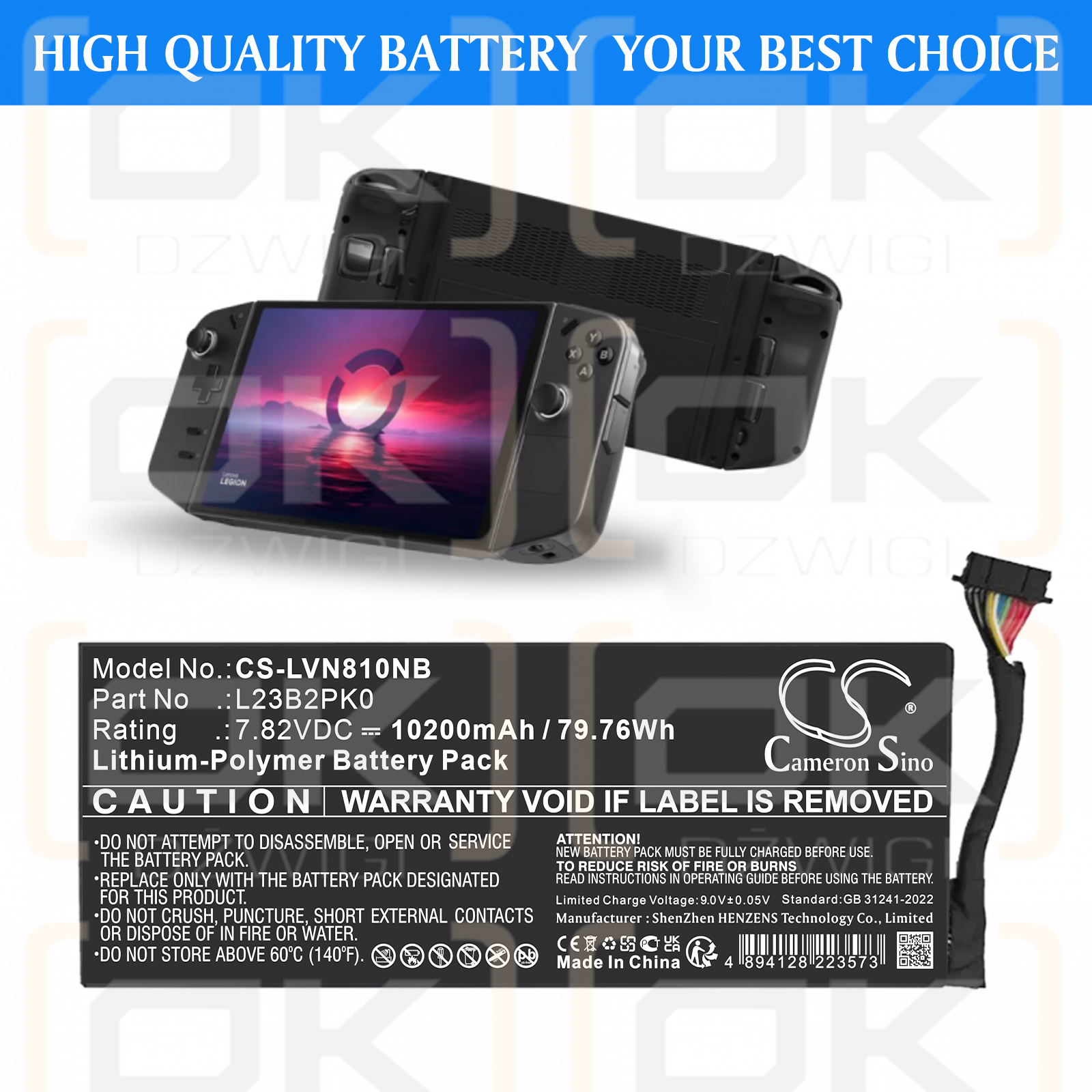 Lenovo Legion Go 8APU1 ​​/ 5B11M36296 10200 mAh, polímero de litio, 7,82 V (Cameron Sino)