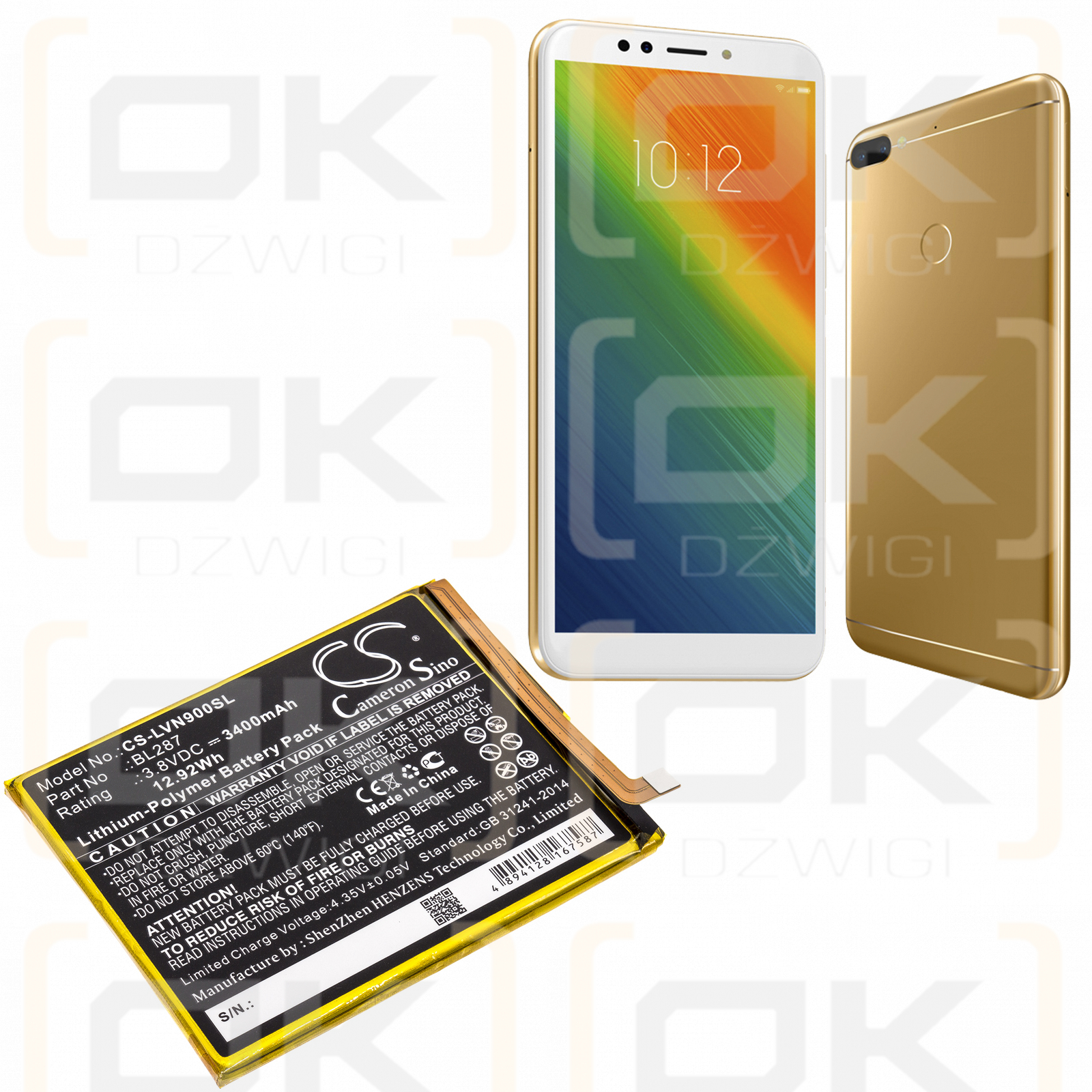 Lenovo K9 Note / BL287 3400 mAh Li-Polymer 3,8 V (Cameron Sino)