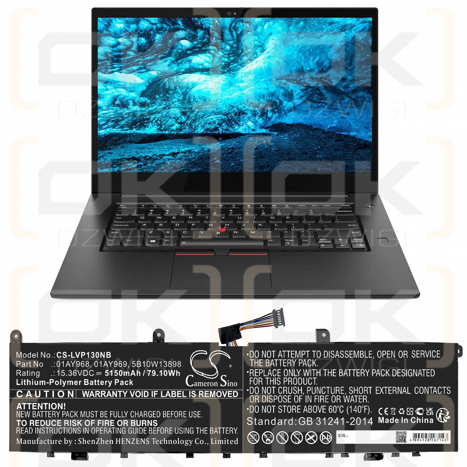 Lenovo ThinkPad P1 (20MD000NGE) / 01AY968 5150mAh Li-Polímero 15.36V (Cameron Sino)