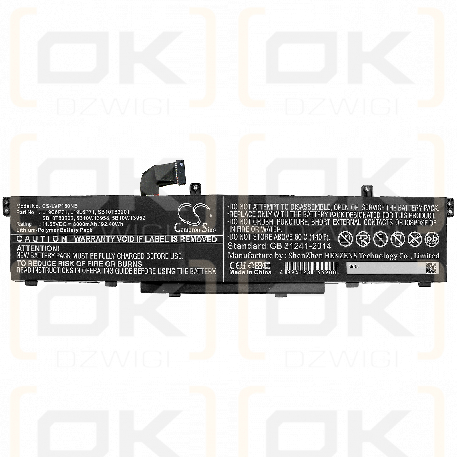 Lenovo ThinkPad P15 / L19C6P71 8000mAh Li-Polímero 11.55V (Cameron Sino)