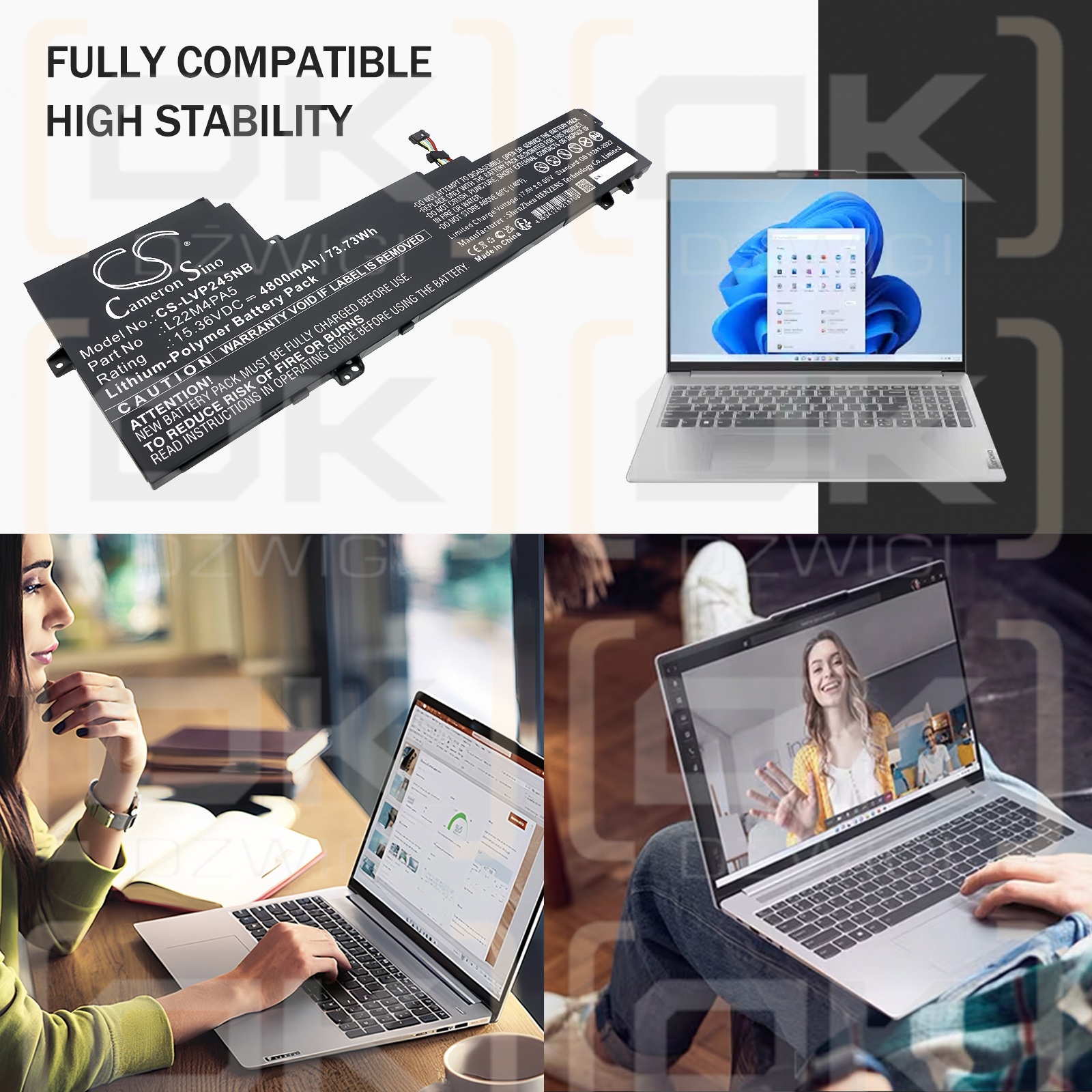 Lenovo IdeaPad Slim 5 16IAH8 83BG000WCL / 5B11K39349 4800 mAh, polímero de litio, 15,36 V (Cameron Sino)