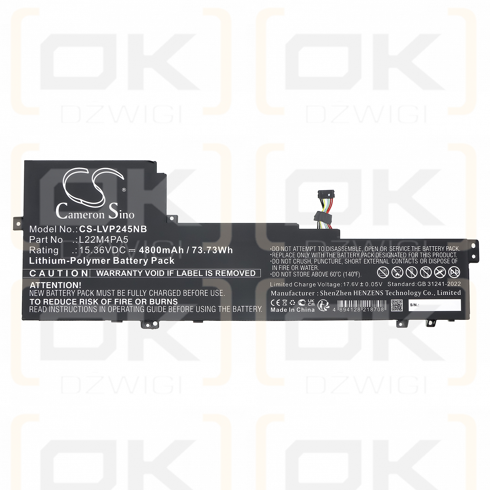Lenovo IdeaPad Slim 5 16IAH8 83BG000WCL / 5B11K39349 4800 mAh, polímero de litio, 15,36 V (Cameron Sino)