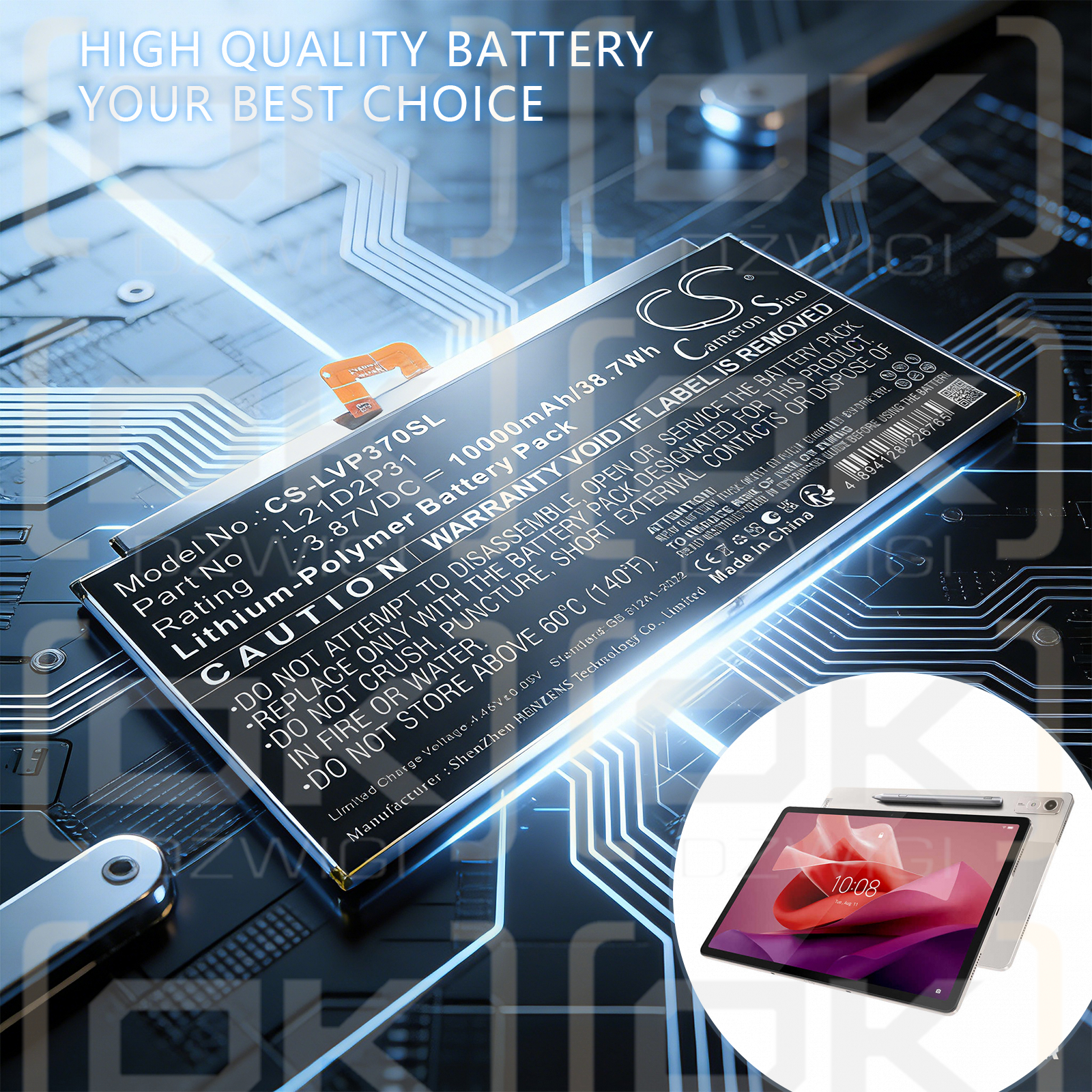 Replacement Battery for Lenovo ZACH0165US / L21C2P31 10000mAh Li-Polymer 3.87V (Cameron Sino)