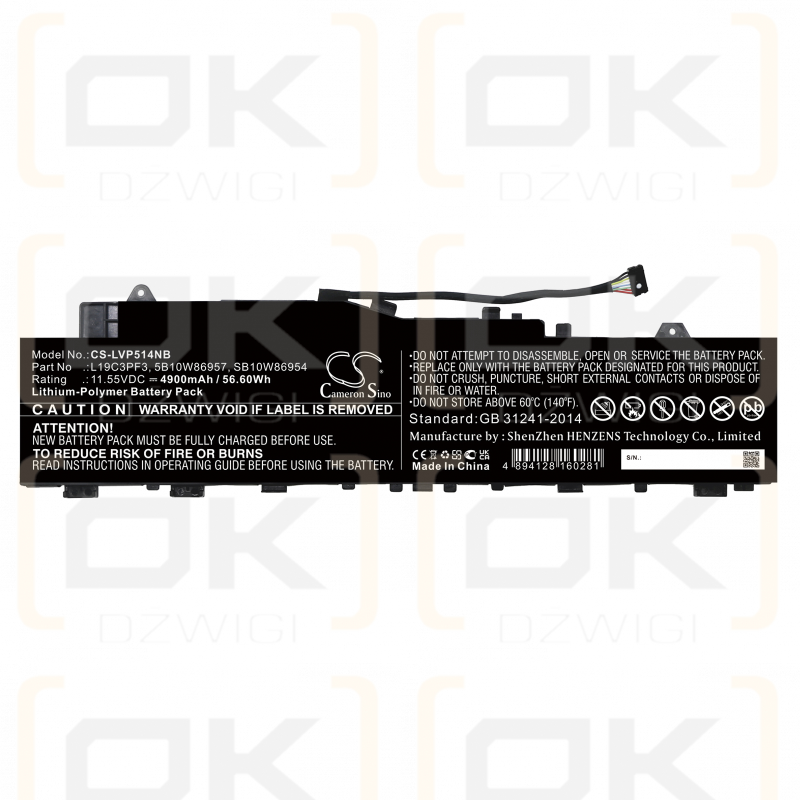 Lenovo IdeaPad 5 14ARE05 81YM00AAMH / 5B10W86957 4900 mAh Li-Polymer 11,55 V (Cameron Sino)