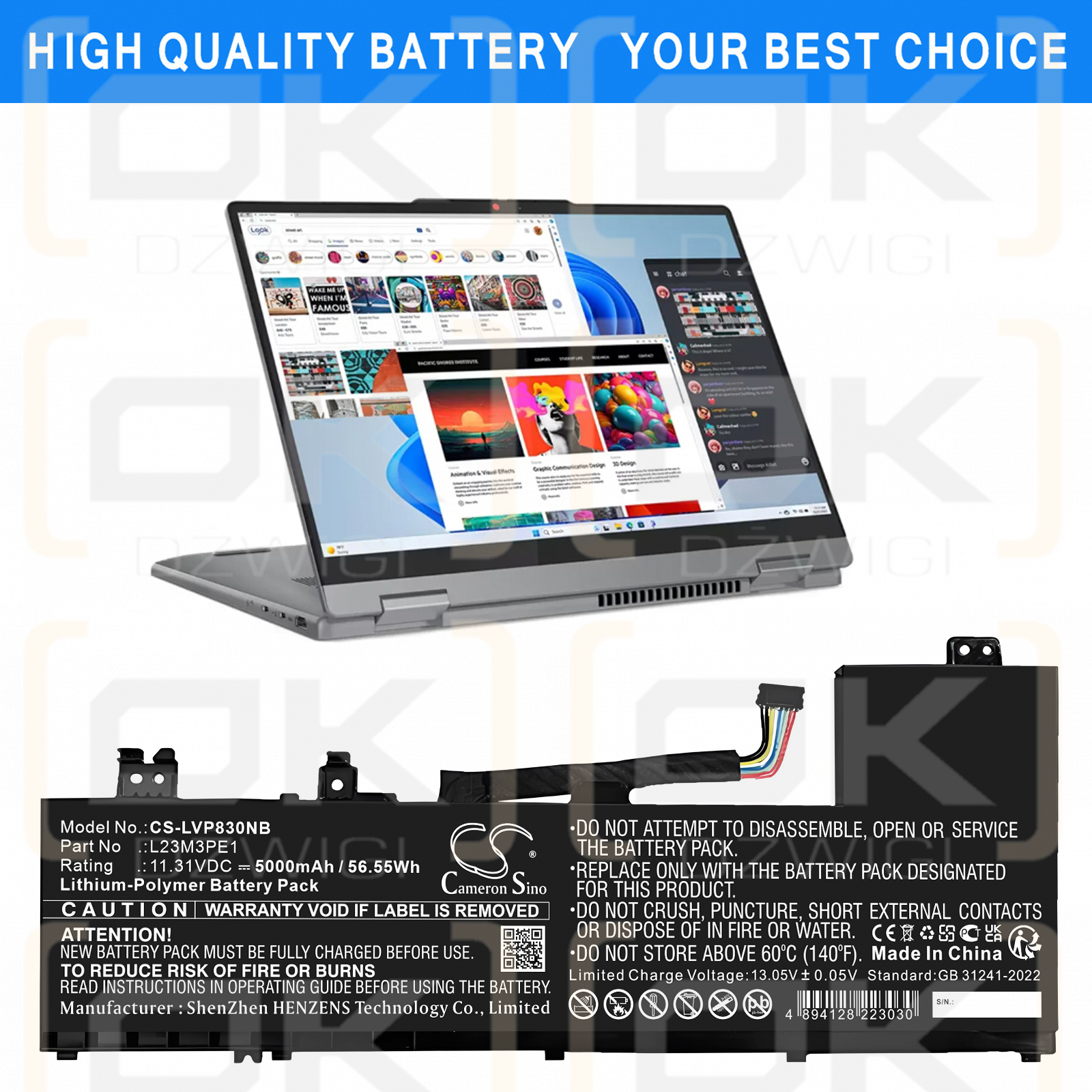 Lenovo IdeaPad 5 2-in-1 14IRU9 83DT / 5B11M74074 5000 mAh Li-Polymer 11,31 V (Cameron Sino)