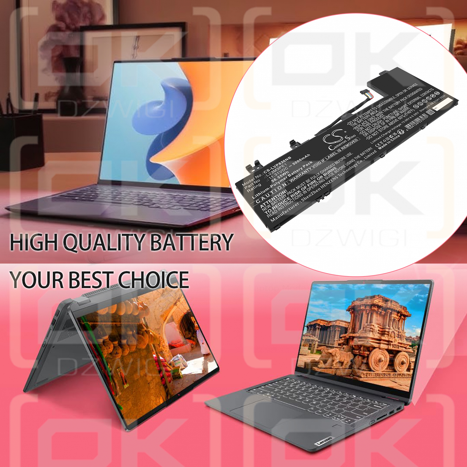 Lenovo IdeaPad 5 2 en 1 14IRU9 83DT / 5B11M74074 5000 mAh, polímero de litio, 11,31 V (Cameron Sino)