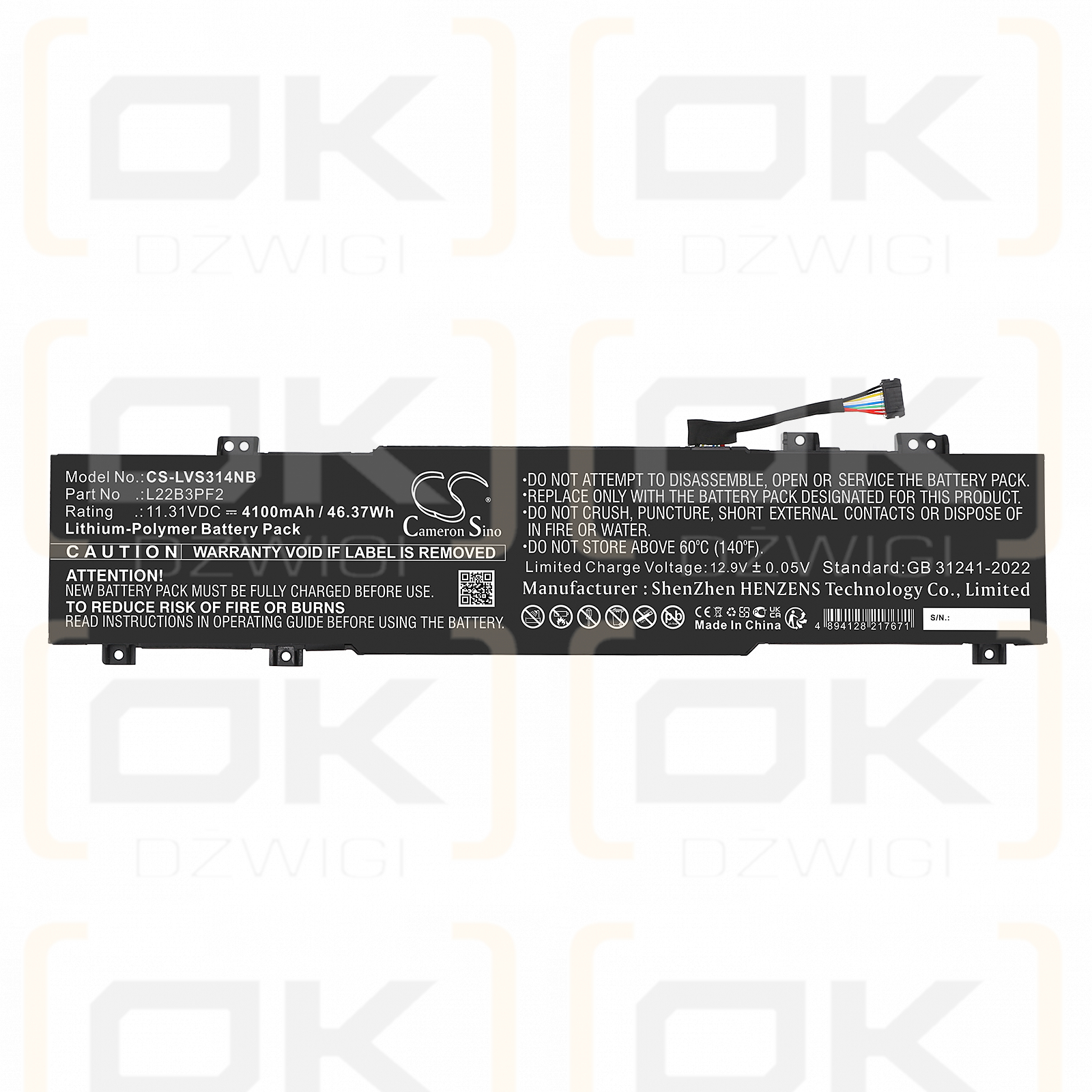 Lenovo IdeaPad Slim 3 16IRU8 82X8003LBM / 5B11K09313 4100 mAh, polímero de litio, 11,31 V (Cameron Sino)