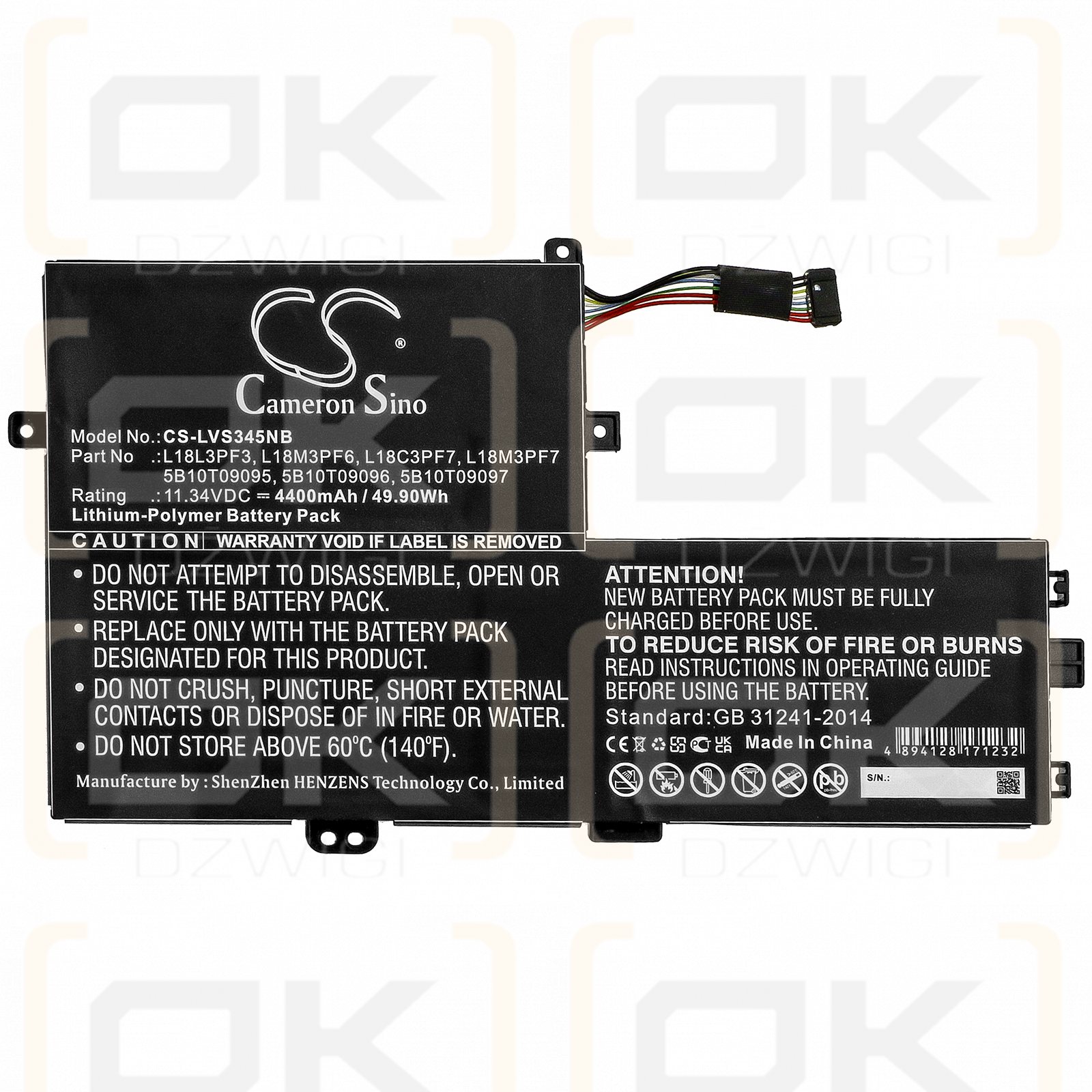 Lenovo IdeaPad S340-14IIL 81N7002EKR / 5B10T09095 4400mAh Li-Polymer 11.34V (Cameron Sino)