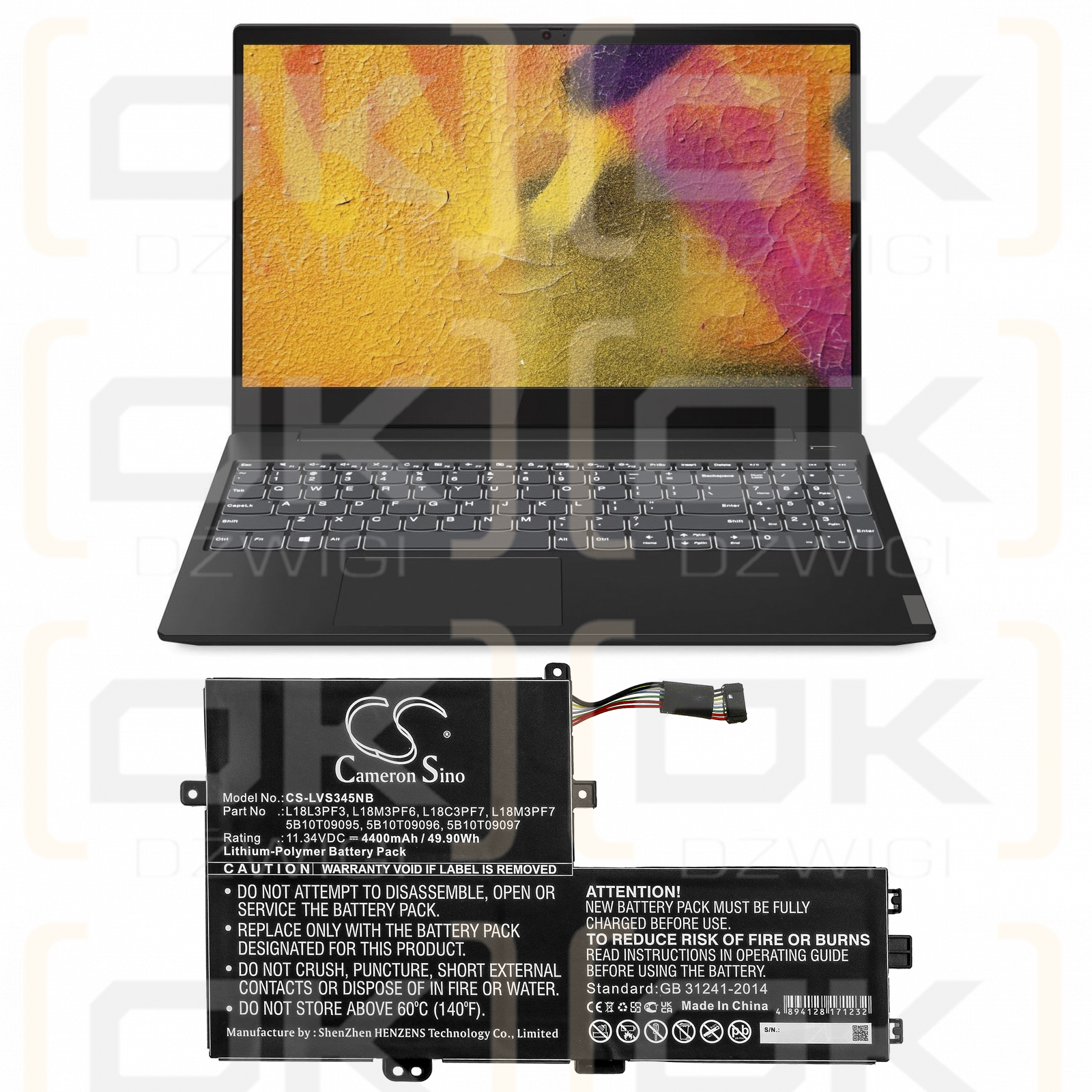 Lenovo IdeaPad S340-14IIL 81N7002EKR / 5B10T09095 4400mAh Li-Polymer 11.34V (Cameron Sino)