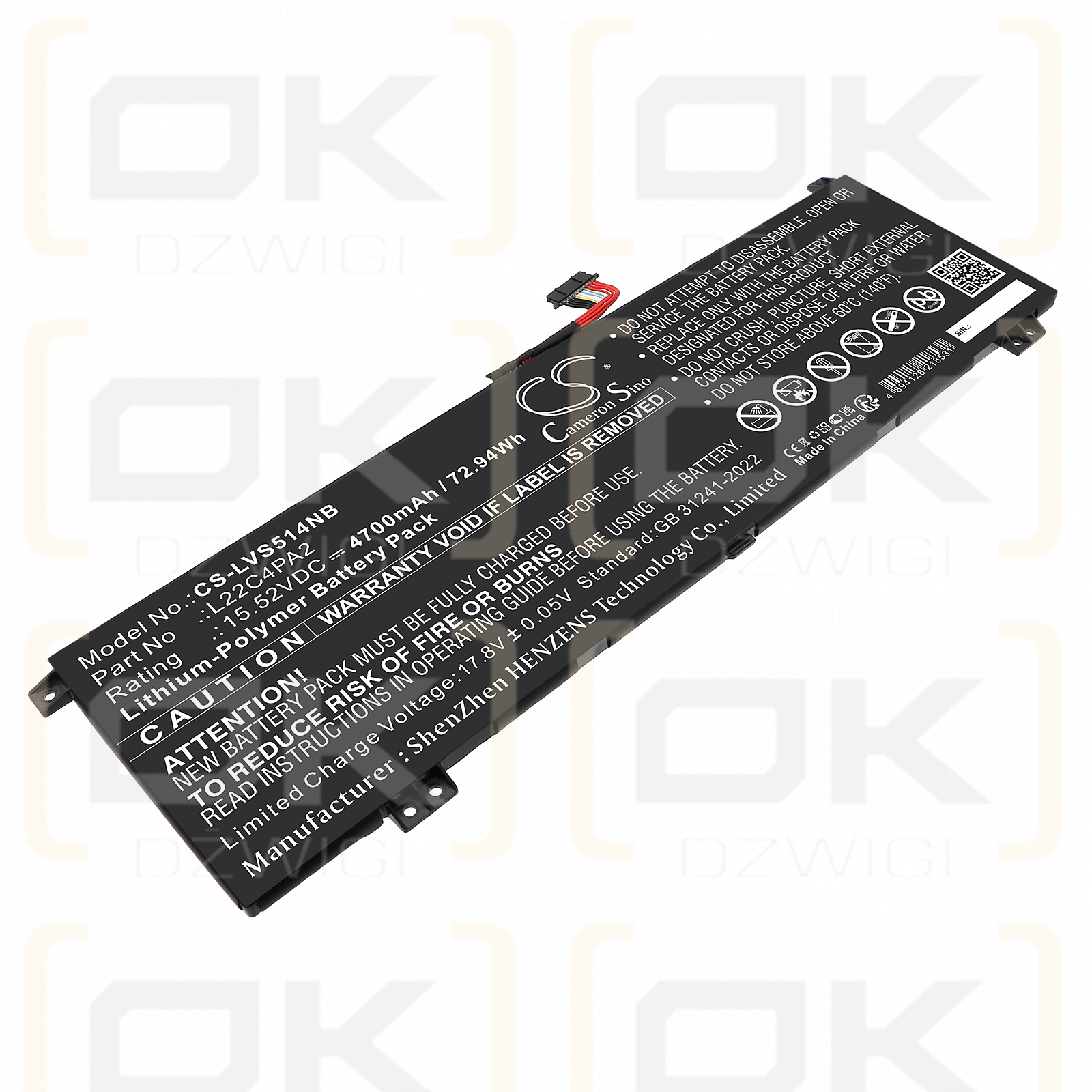 Lenovo Legion Slim 5 14APH8-82Y5005KMX / 5B11K39112 4700 mAh, polímero de litio, 15,52 V (Cameron Sino)