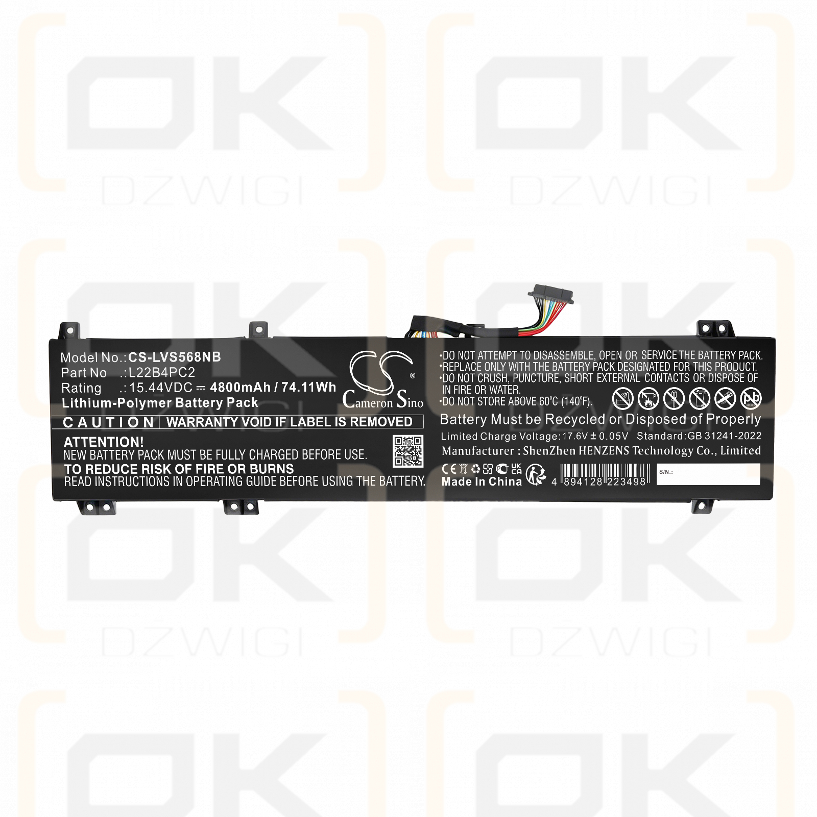 Сменный аккумулятор для Lenovo Legion Slim 5 16APH8 82Y900A0LK / 5B11K38740 4800 мАч литий-полимерный 15,44 В (Cameron Sino)