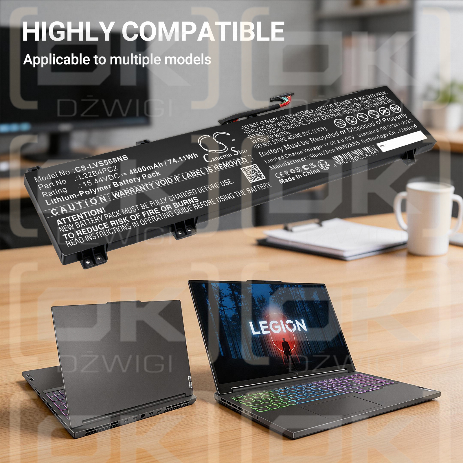 Сменный аккумулятор для Lenovo Legion Slim 5 16APH8 82Y900A0LK / 5B11K38740 4800 мАч литий-полимерный 15,44 В (Cameron Sino)