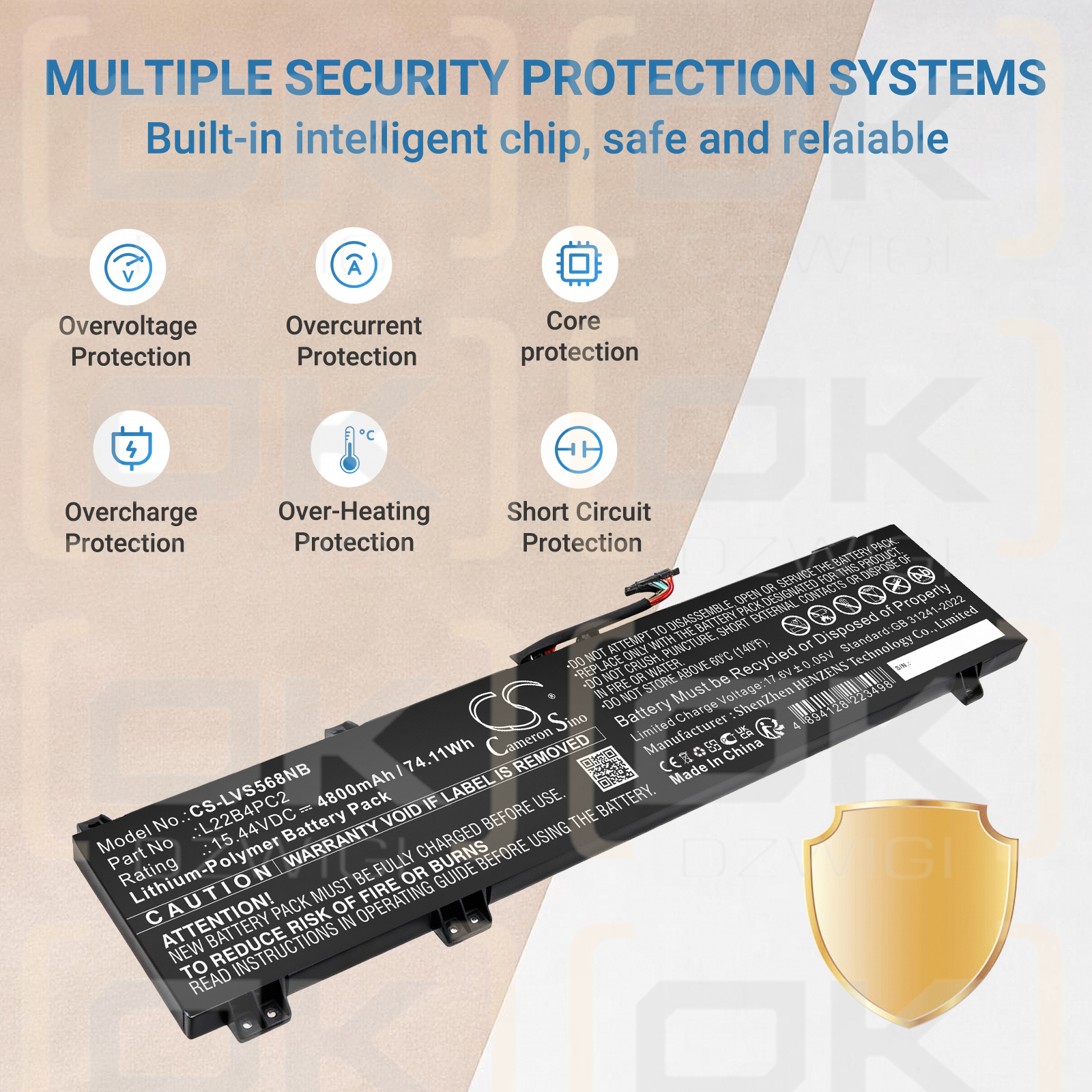 Сменный аккумулятор для Lenovo Legion Slim 5 16APH8 82Y900A0LK / 5B11K38740 4800 мАч литий-полимерный 15,44 В (Cameron Sino)