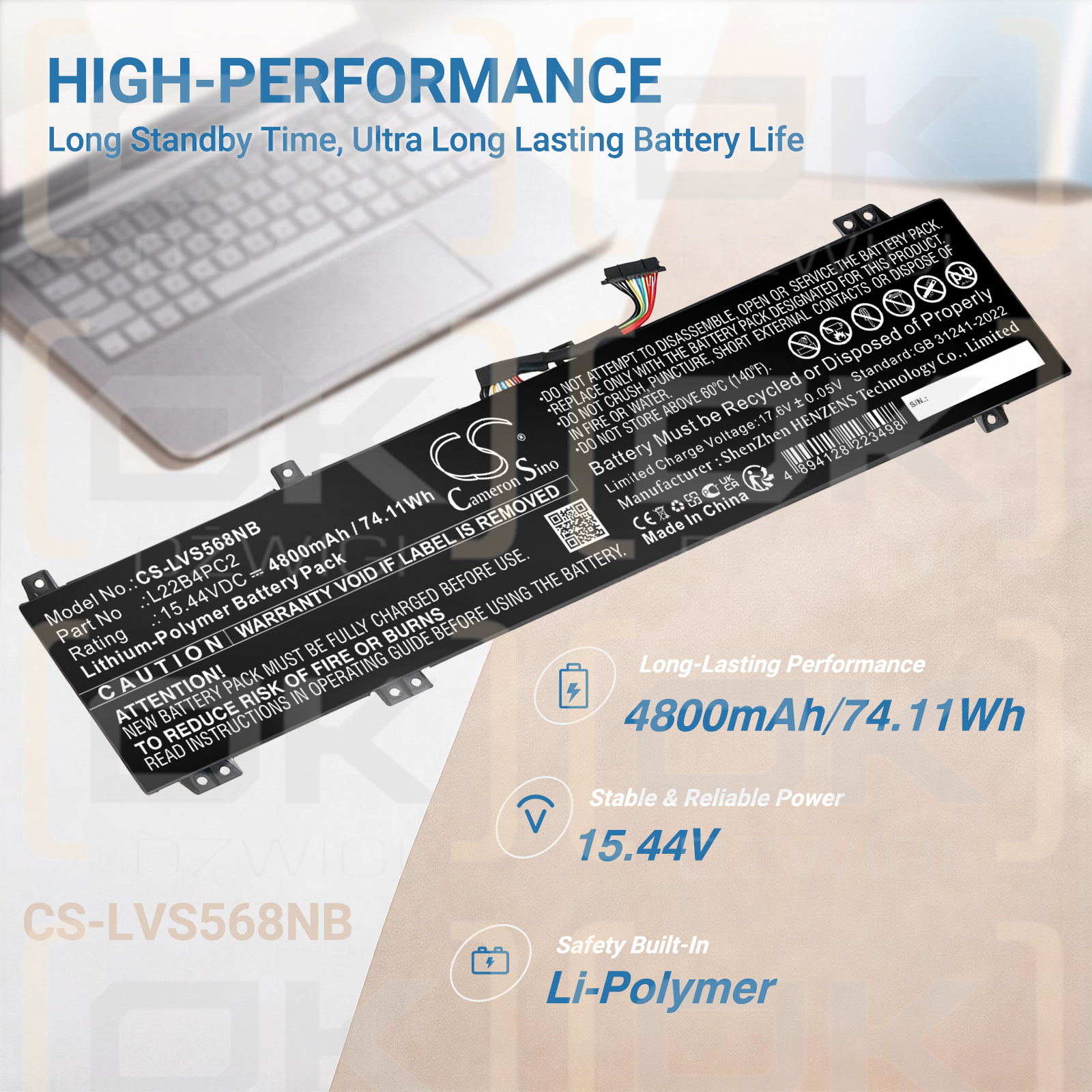 Сменный аккумулятор для Lenovo Legion Slim 5 16APH8 82Y900A0LK / 5B11K38740 4800 мАч литий-полимерный 15,44 В (Cameron Sino)
