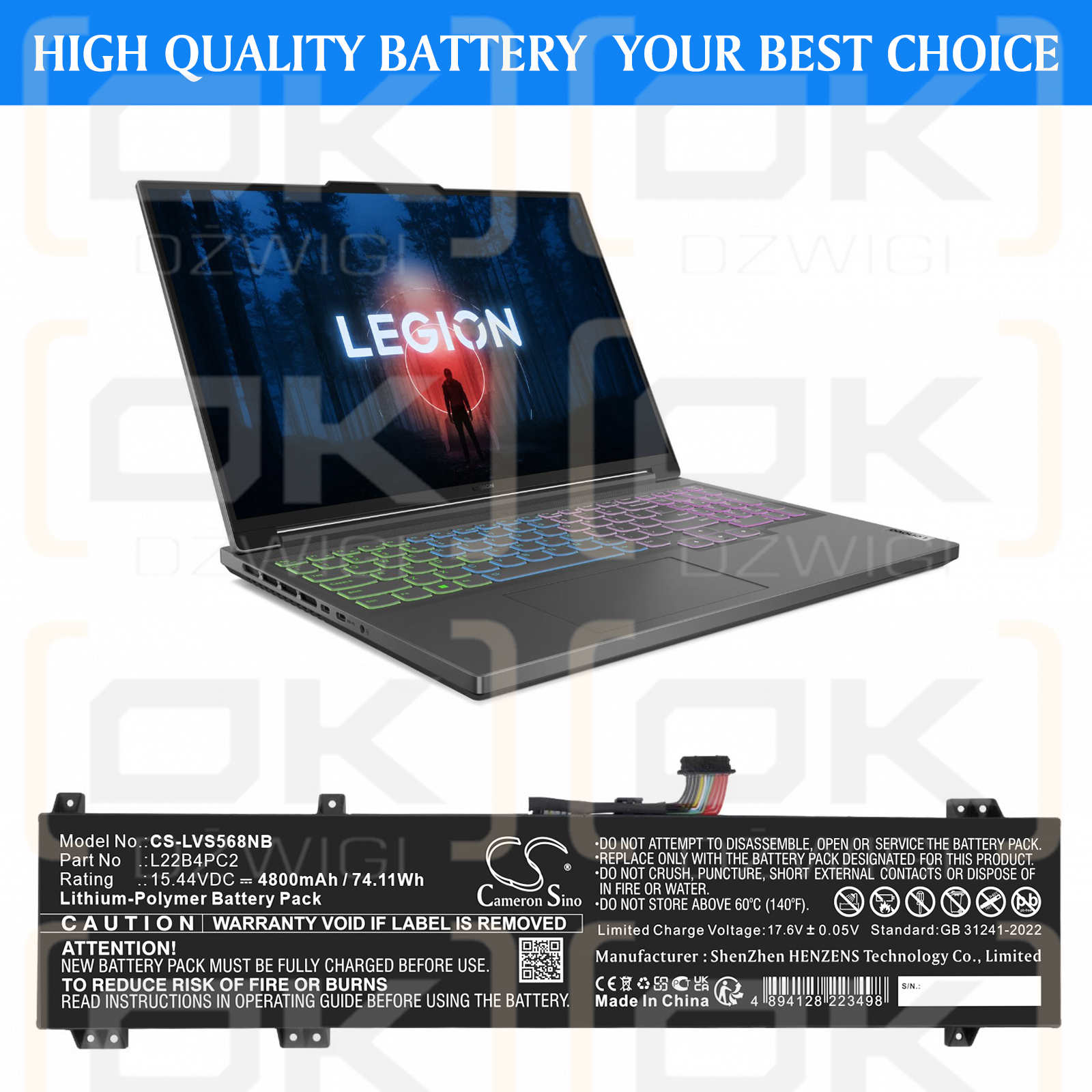 Lenovo Legion Slim 5 16APH8 82Y900A0LK / 5B11K38740 4800mAh Li-Polymer 15.44V (Cameron Sino)