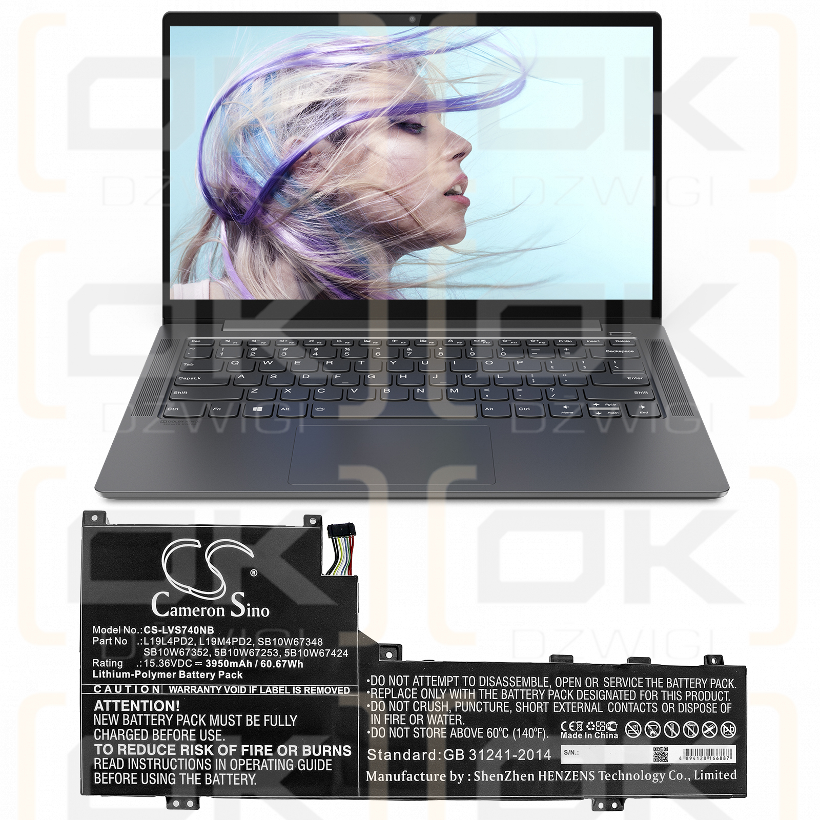 Lenovo IdeaPad S740-14IIL-81RT / L19L4PD2 3950mAh Li-polímero 15.36V (Cameron Sino)