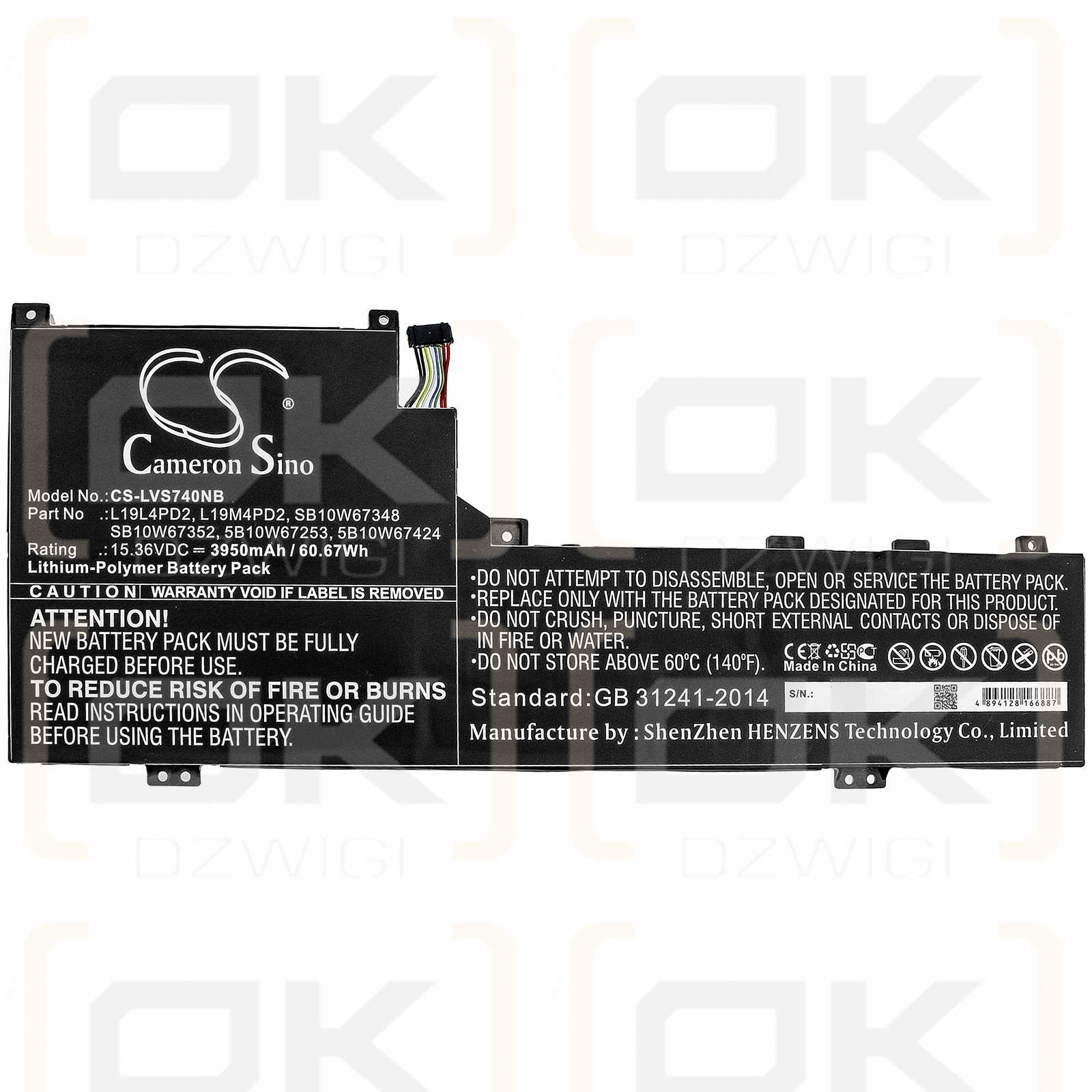 Lenovo IdeaPad S740-14IIL-81RT / L19L4PD2 3950mAh Li-polímero 15.36V (Cameron Sino)