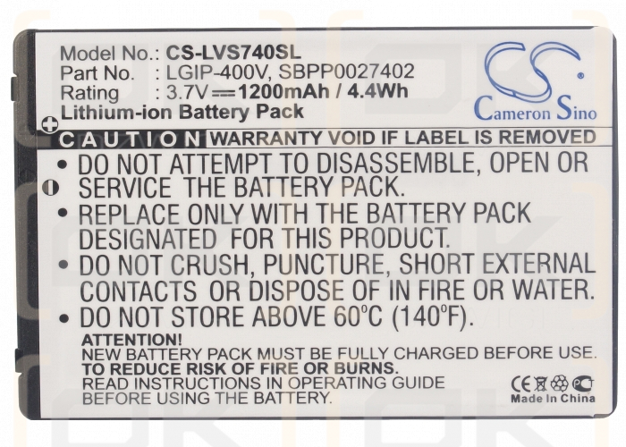 Replacement Battery for LG Vortex / LGIP-400V 1200 mAh Li-ion 3.7 V (Cameron Sino)