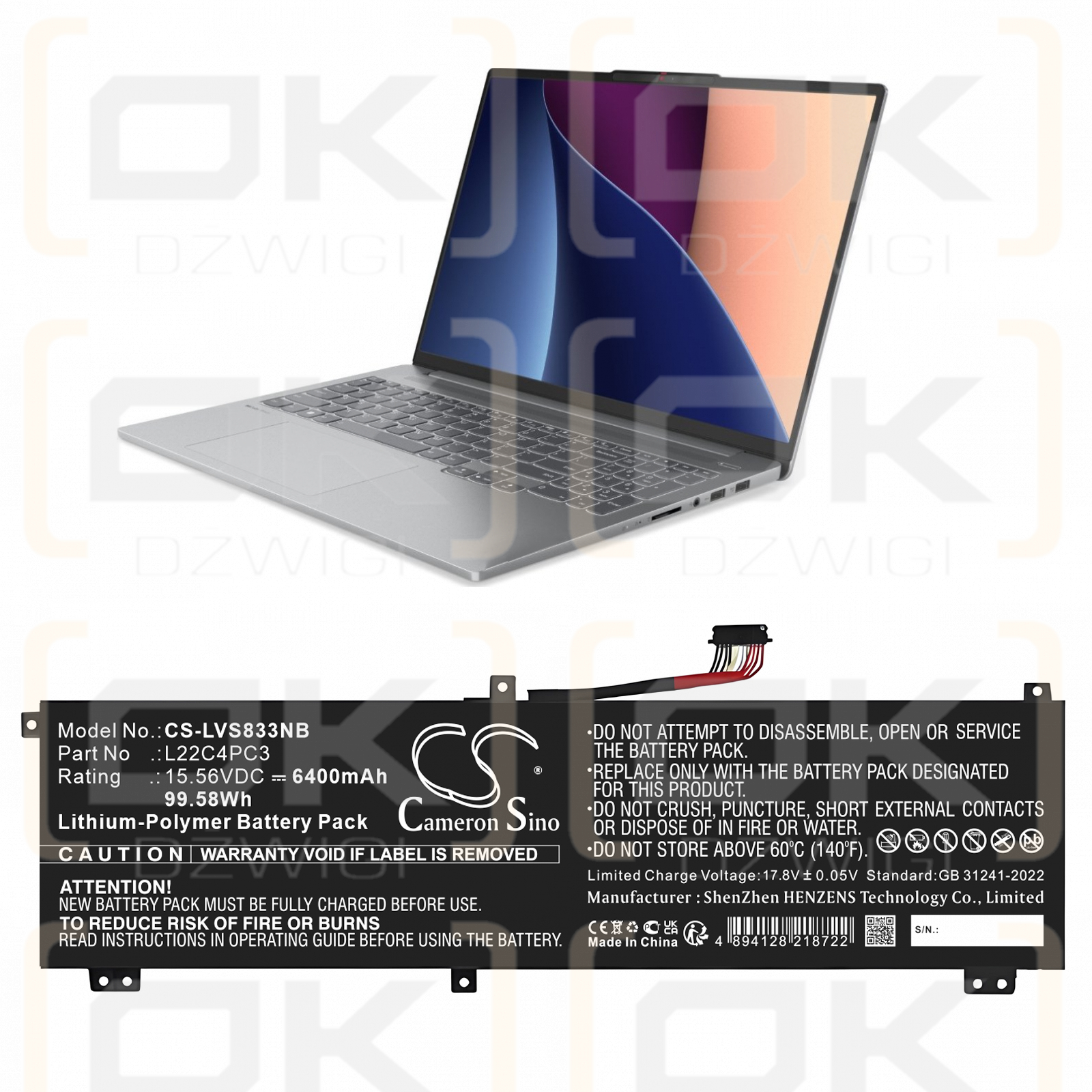 Lenovo Legion Slim 7i Gen 8 / 5B11K39157 6400mAh Li-Polymer 15.56V (Cameron Sino)