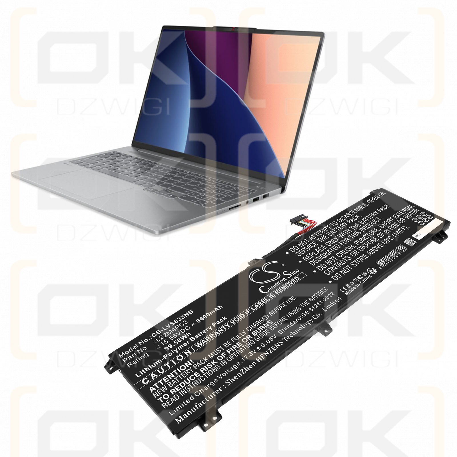 Lenovo Legion Slim 7i Gen 8 / 5B11K39157 6400mAh Li-Polymer 15.56V (Cameron Sino)