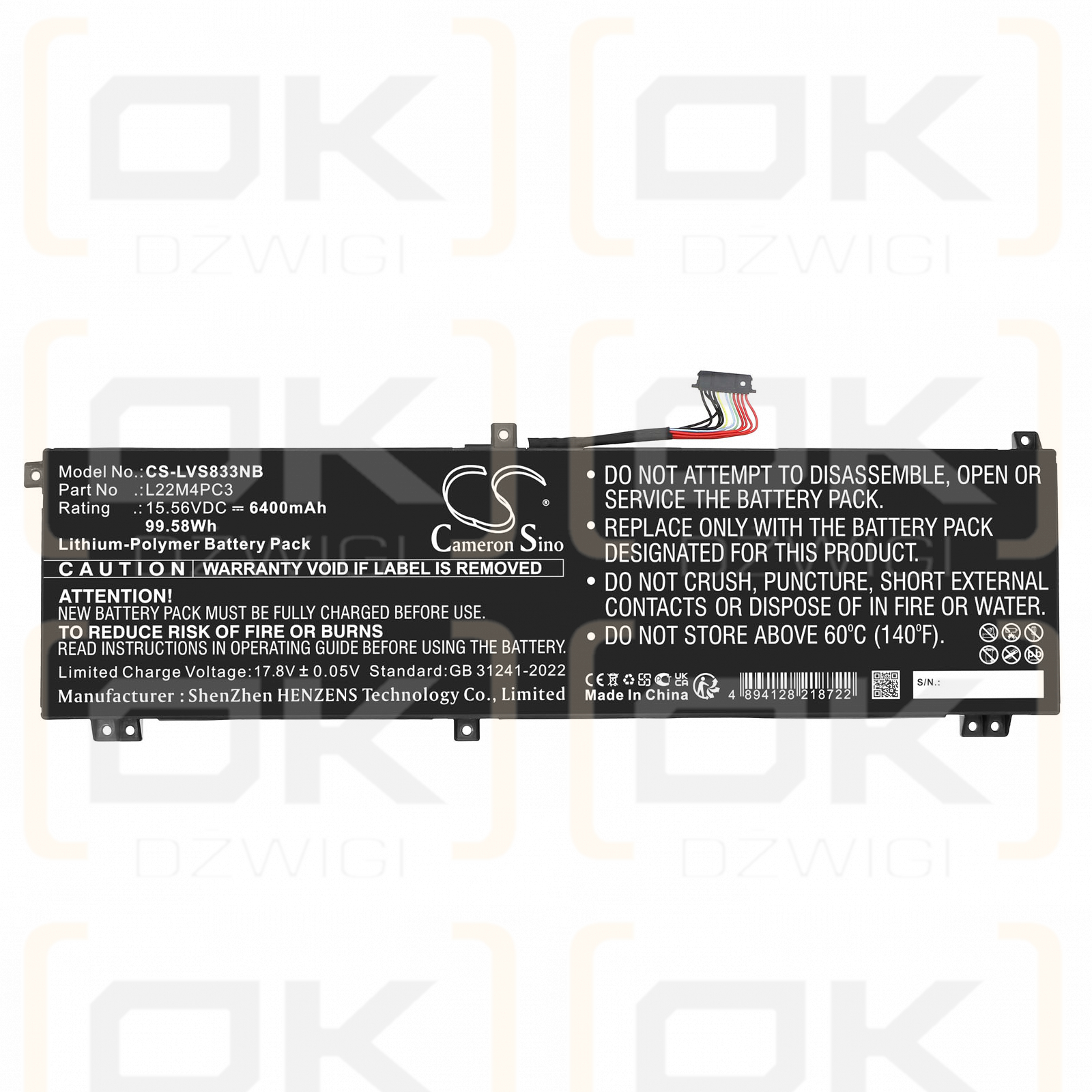 Lenovo Legion Slim 7i Gen 8 / 5B11K39157 6400mAh Li-Polymer 15.56V (Cameron Sino)
