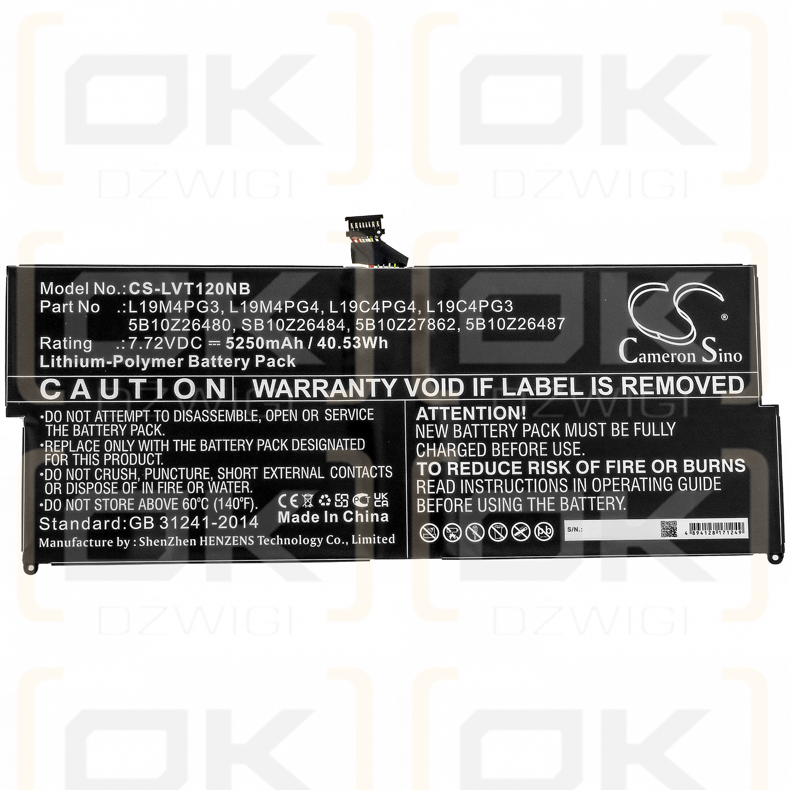 Lenovo ThinkPad X12 abnehmbar / L19M4PG3 5250 mAh Li-Polymer 7,72 V (Cameron Sino)