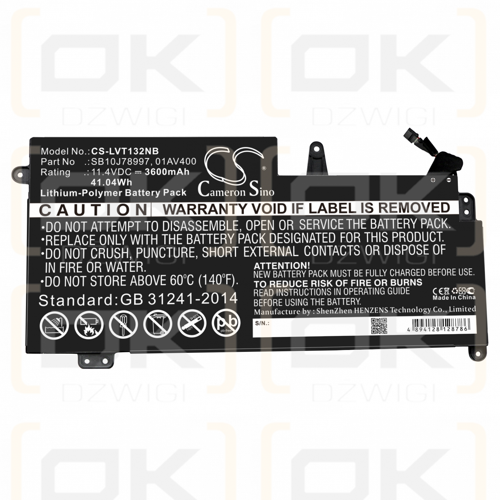 Lenovo Thinkpad 13 / SB10J78997 3600 mAh Li-Polymer 11,4 V (Cameron Sino)