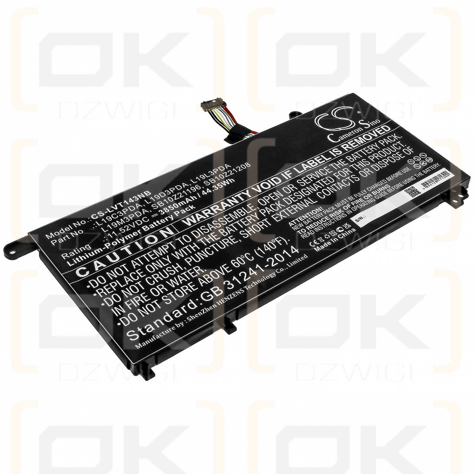 Lenovo FRU TP1415 LG / L19C3PDA 3850mAh Li-Polymer 11.52V (Cameron Sino)