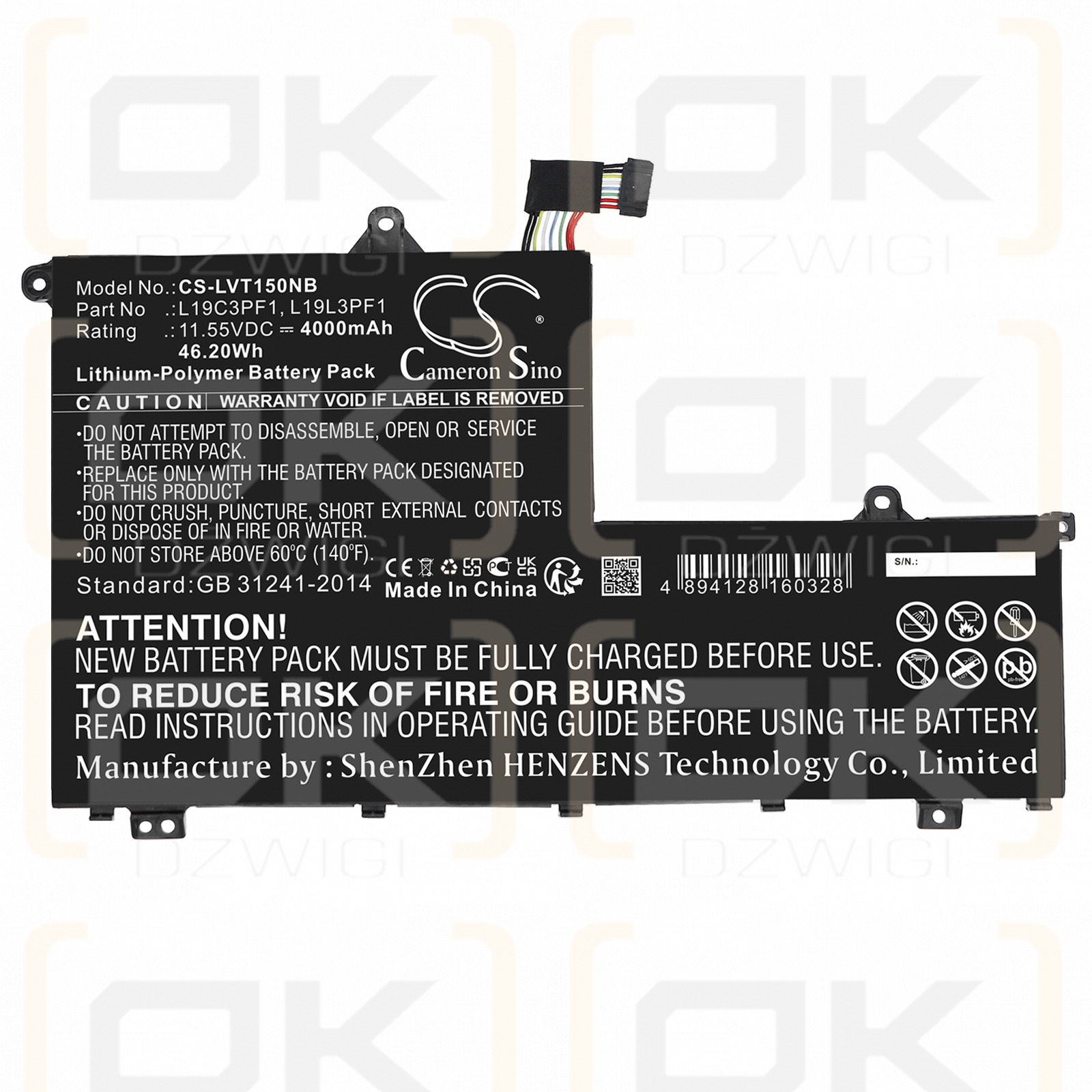 Lenovo ThinkBook 14 / L19C3PF1 4000mAh Li-polímero 11.55V (Cameron Sino)