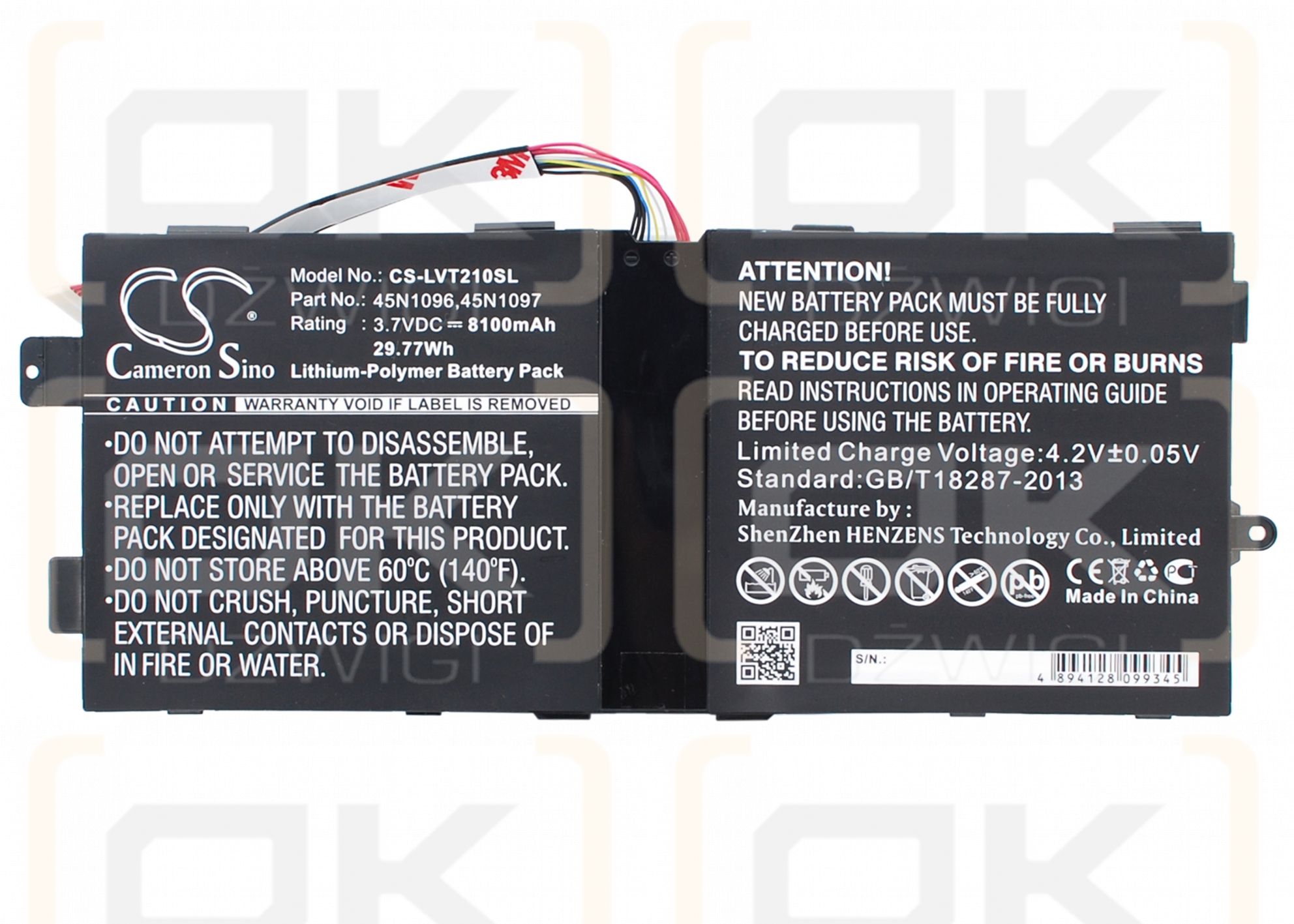 Lenovo ThinkPad Tablet 2 10,1 дюйма / 45N1096 8100 мА·ч литий-полимерный 3,7 В (Cameron Sino)