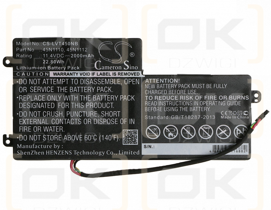 Lenovo ThinkPad S540 / 45N1110 2000mAh Li-ion 11.4V (Cameron Sino)