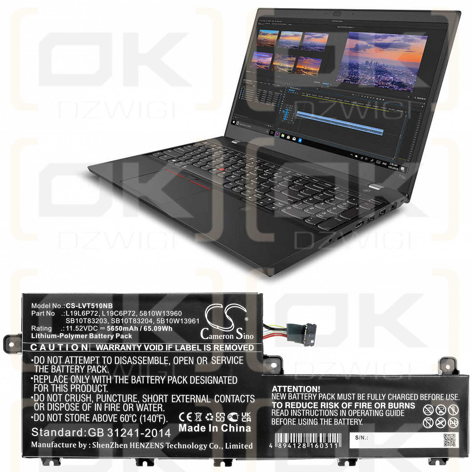 Lenovo ThinkPad P15v / L19L6P72 5650mAh Li-Polímero 11.52V (Cameron Sino)