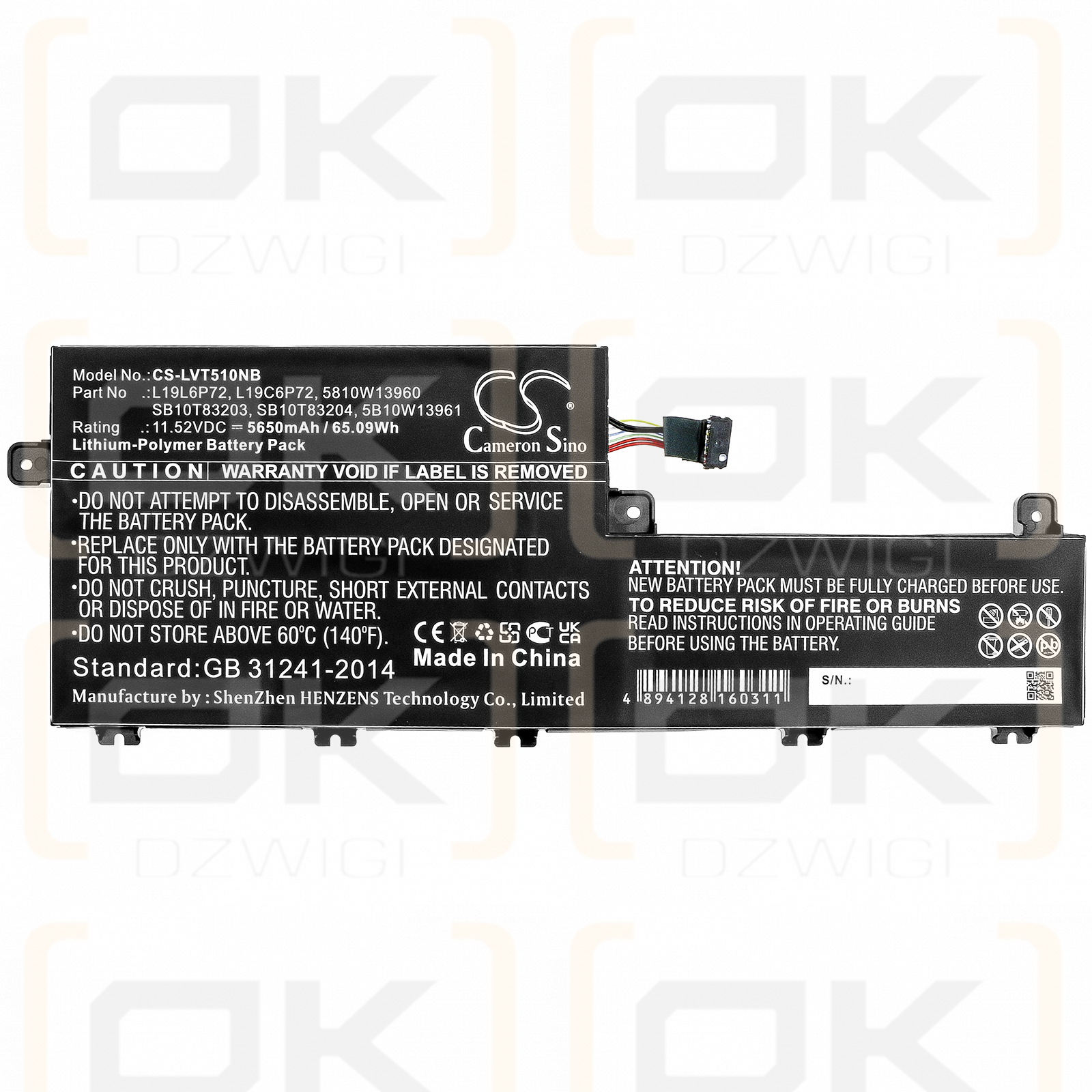 Lenovo ThinkPad P15v / L19L6P72 5650mAh Li-Polímero 11.52V (Cameron Sino)