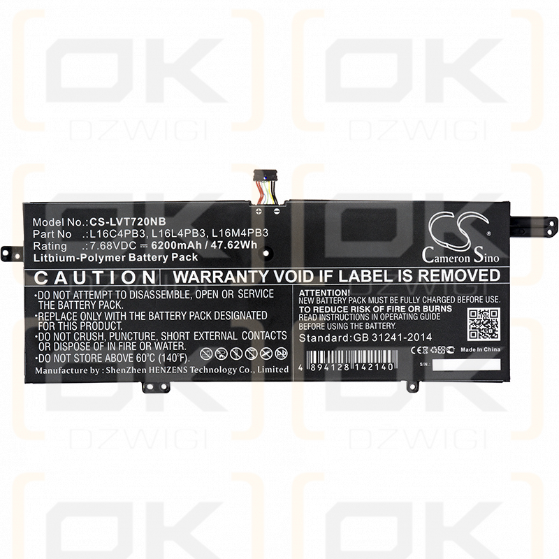 Lenovo IdeaPad 720s-13IKB (81A8) / L16C4PB3 6200mAh Li-Polymer 7.68V (Cameron Sino)