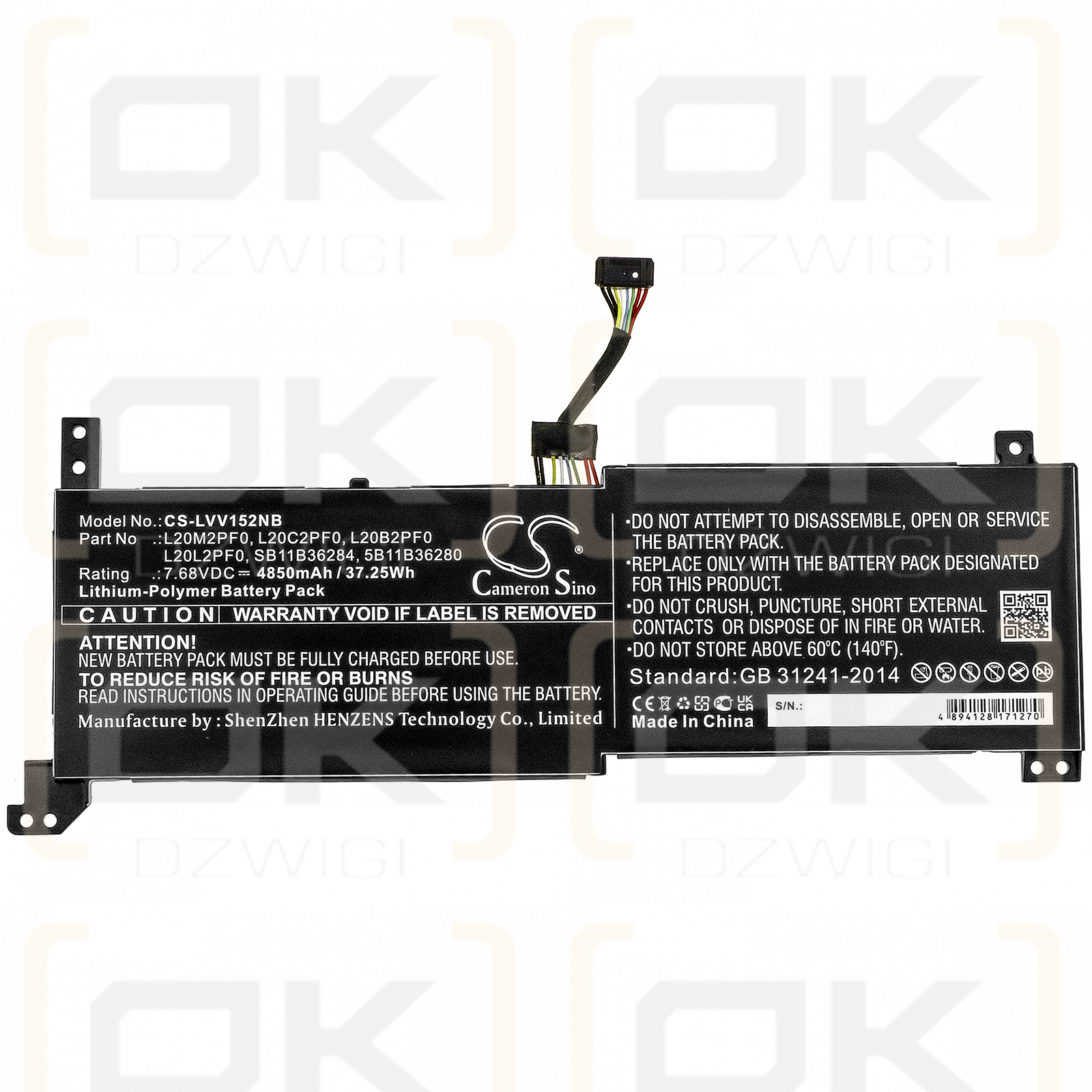 Lenovo V17 G2-ITL / L20C2PF0 4850 mAh Li-Polymer 7,68 V (Cameron Sino)