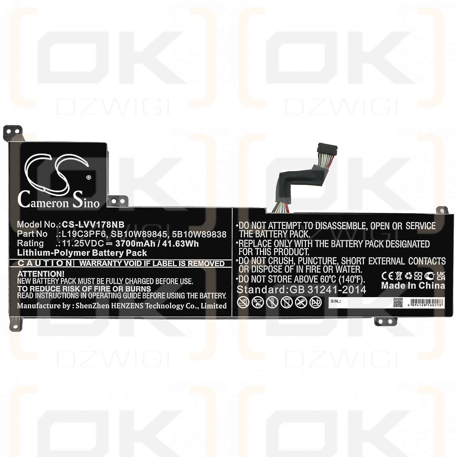 Lenovo ideapad 3-17IML05 1WC007HAU / L19C3PF6 3700mAh Li-Polímero 11.25V (Cameron Sino)