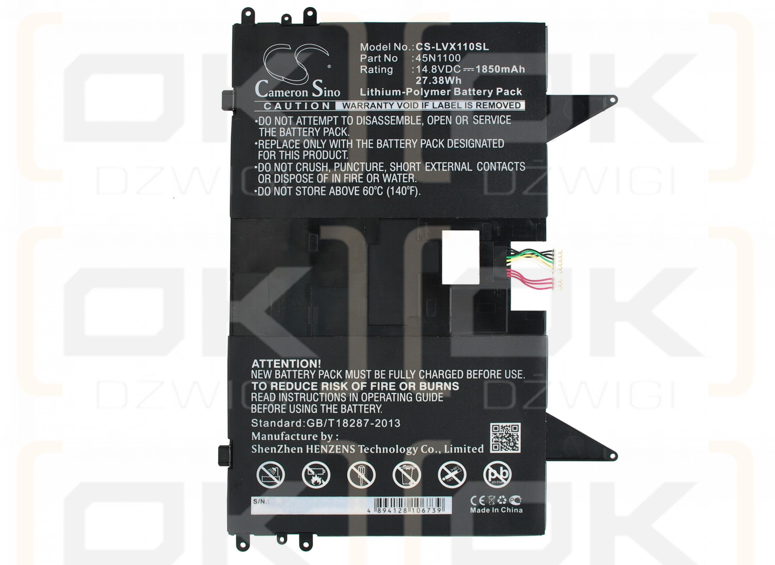 Tableta Lenovo Thinkpad X1 Helix / 45N1100 1850 mAh, polímero de litio, 14,8 V (Cameron Sino)