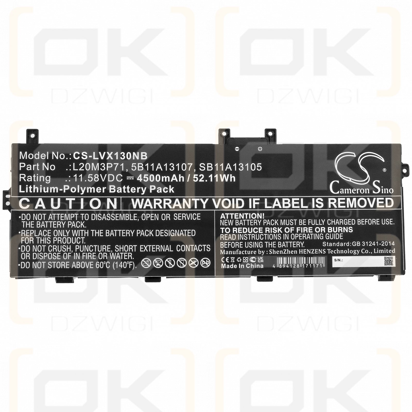 Lenovo ThinkPad X13 Yoga G2 / L20M3P71 4500mAh Li-polímero 11.58V (Cameron Sino)