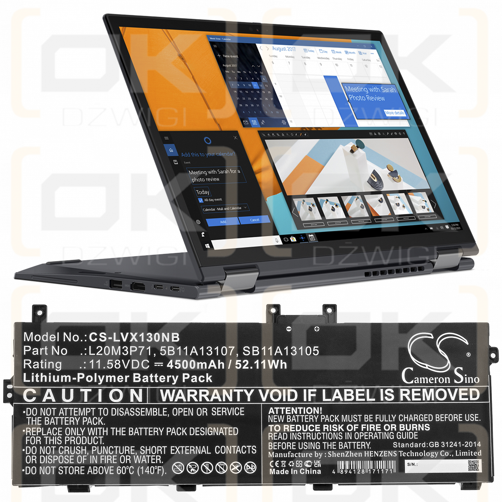 Lenovo ThinkPad X13 Yoga G2 / L20M3P71 4500mAh Li-polímero 11.58V (Cameron Sino)