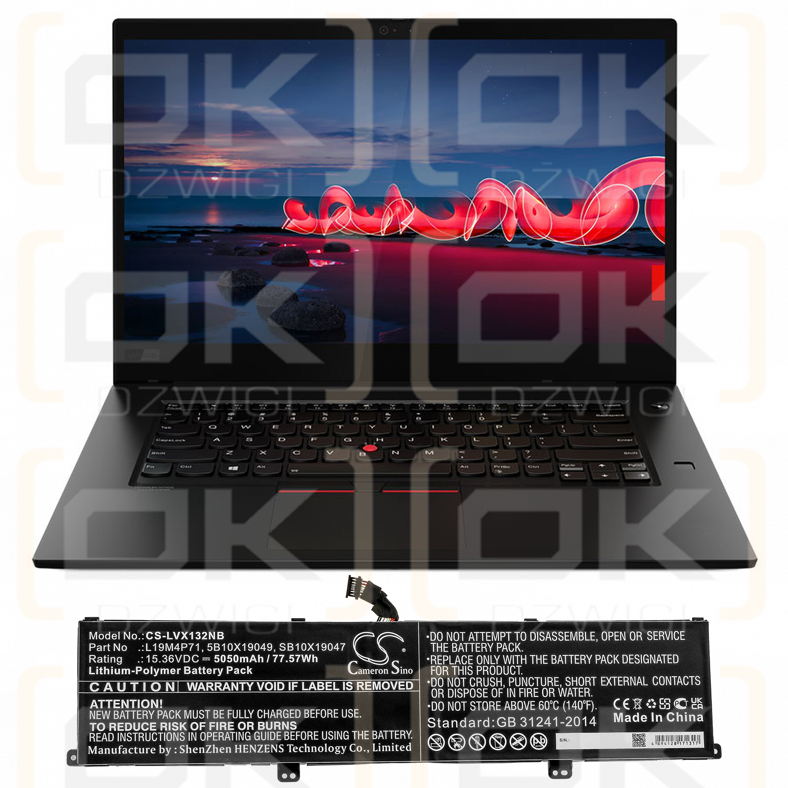 Lenovo ThinkPad X1 Extreme Gen 3 20TK0006AD / L19M4P71 5050mAh Li-Polímero 15.36V (Cameron Sino)