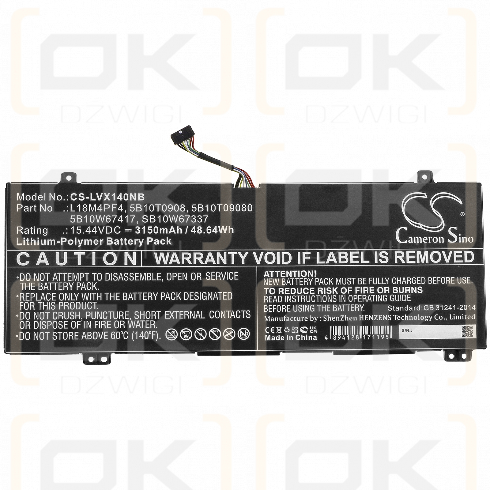 Lenovo IdeaPad S540-15IWL / L18M4PF4 3150mAh Li-polímero 15.44V (Cameron Sino)